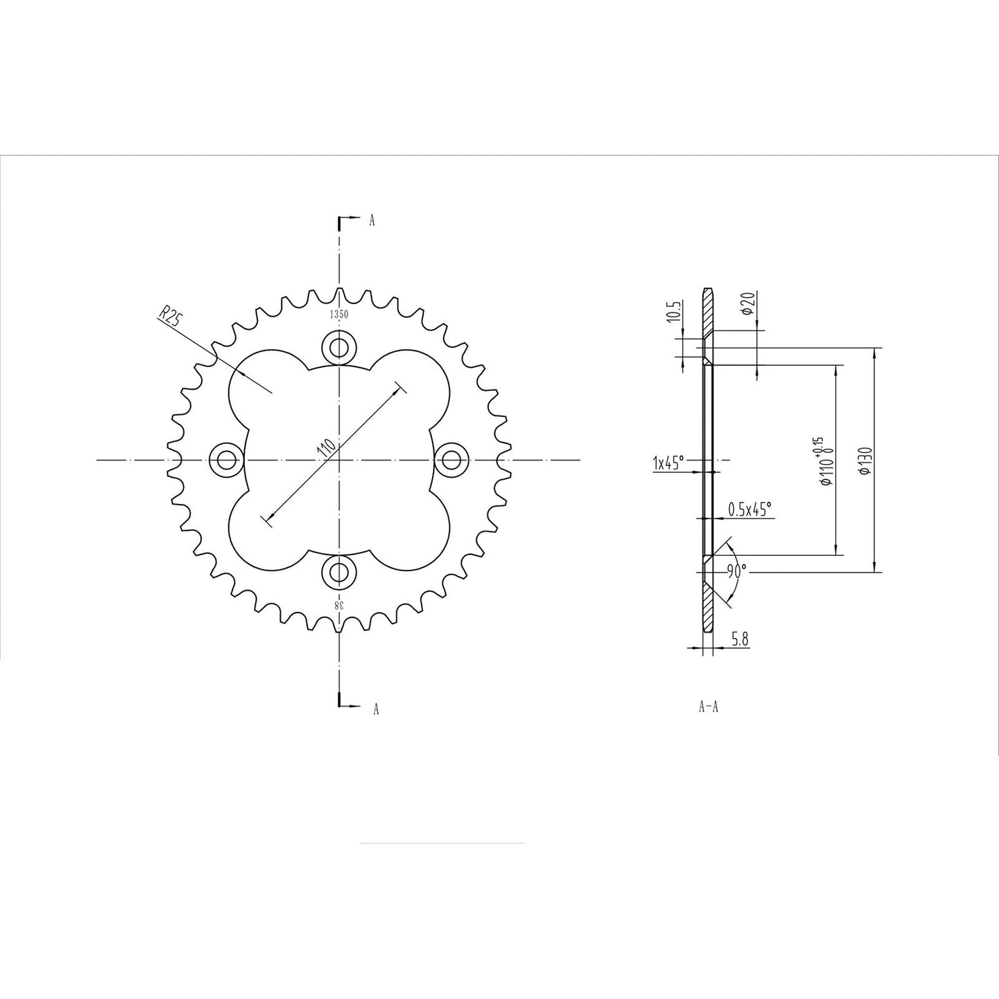 BikeMaster Rear Sprocket 520 - 38-Tooth 241 350 38_130178