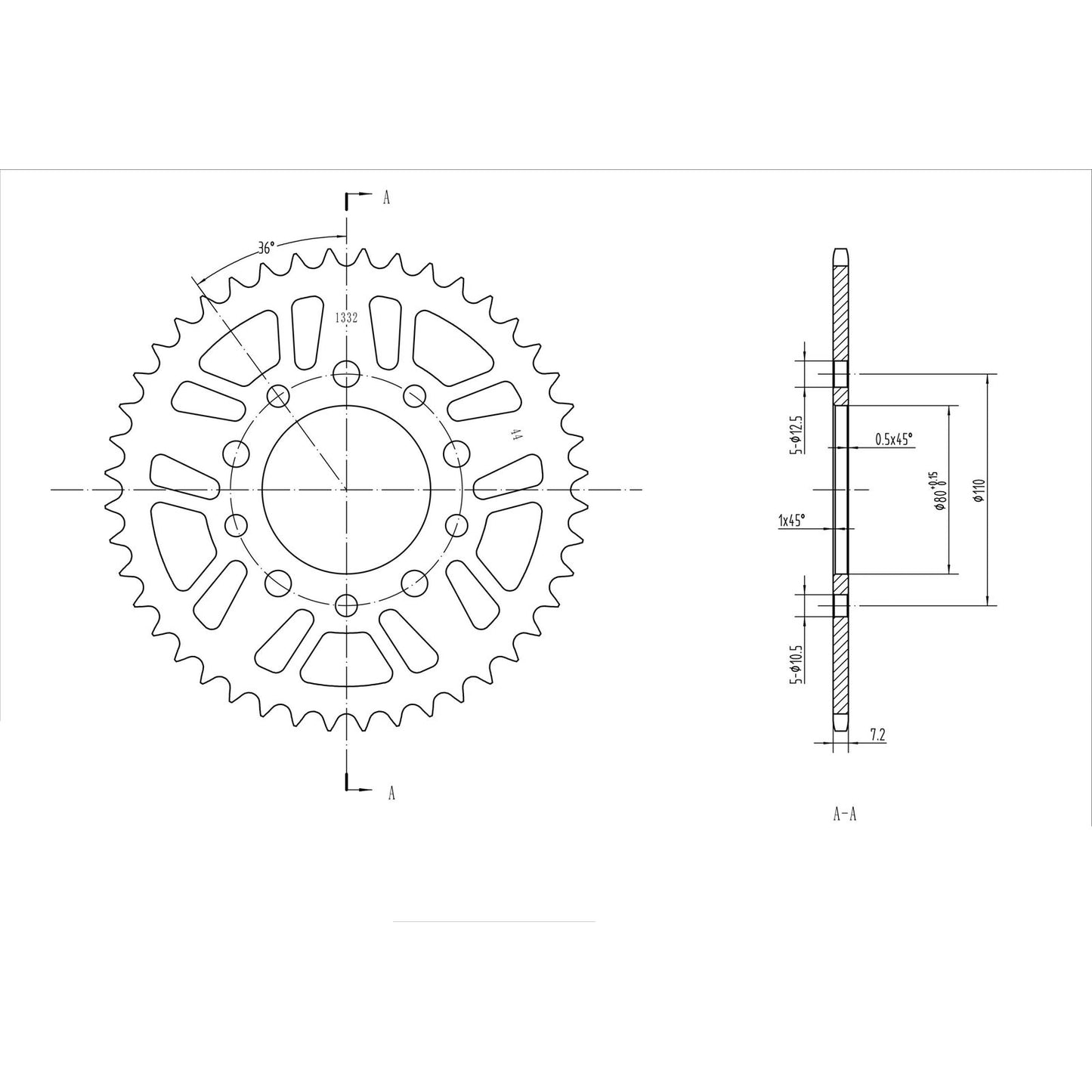 BikeMaster Rear Sprocket 525 - 44-Tooth 251 332 44_130278