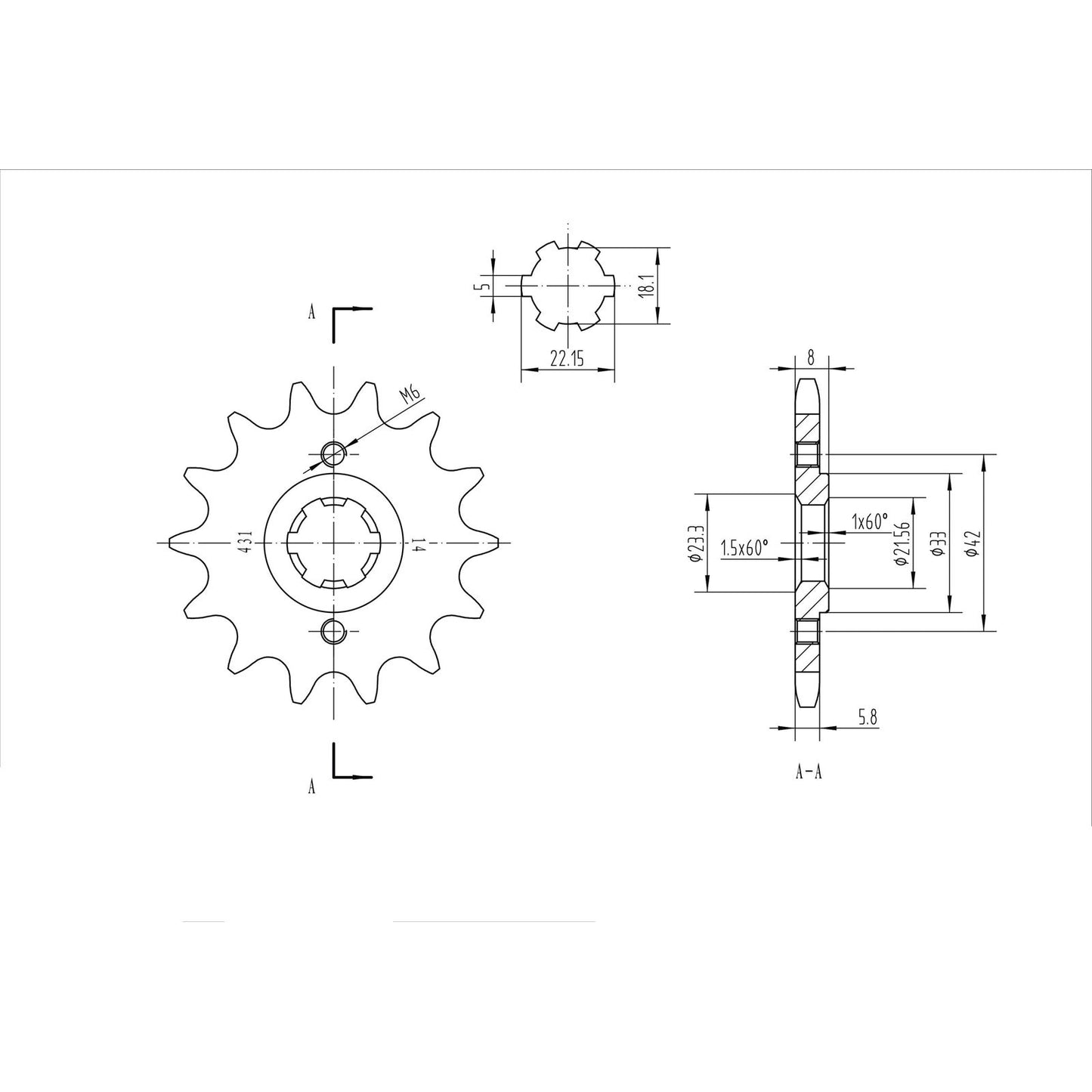 BikeMaster Front Sprocket 520 - 14-Tooth 140 431 14_130547
