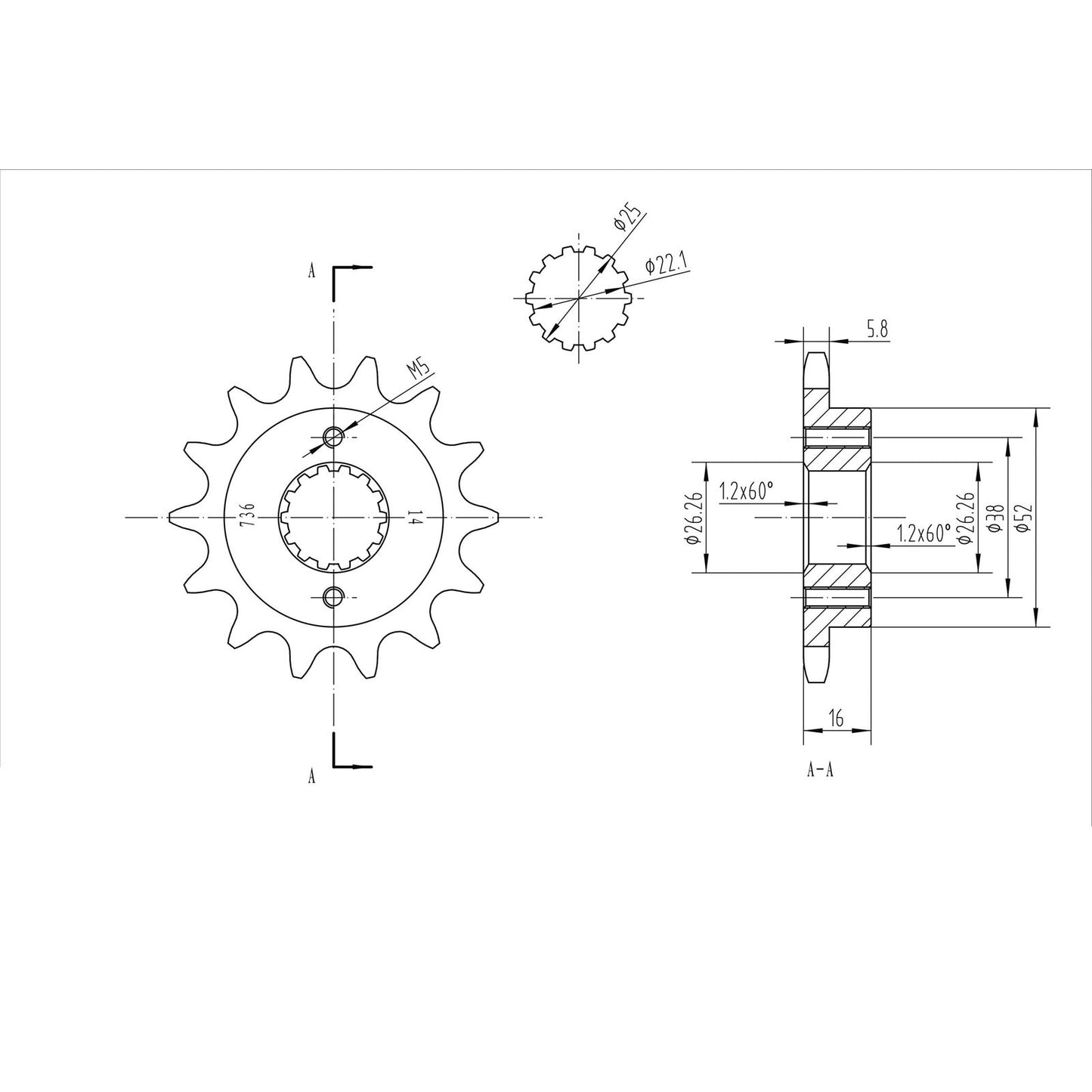 BikeMaster Front Sprocket 520 - 14-Tooth 140 736 14_130597