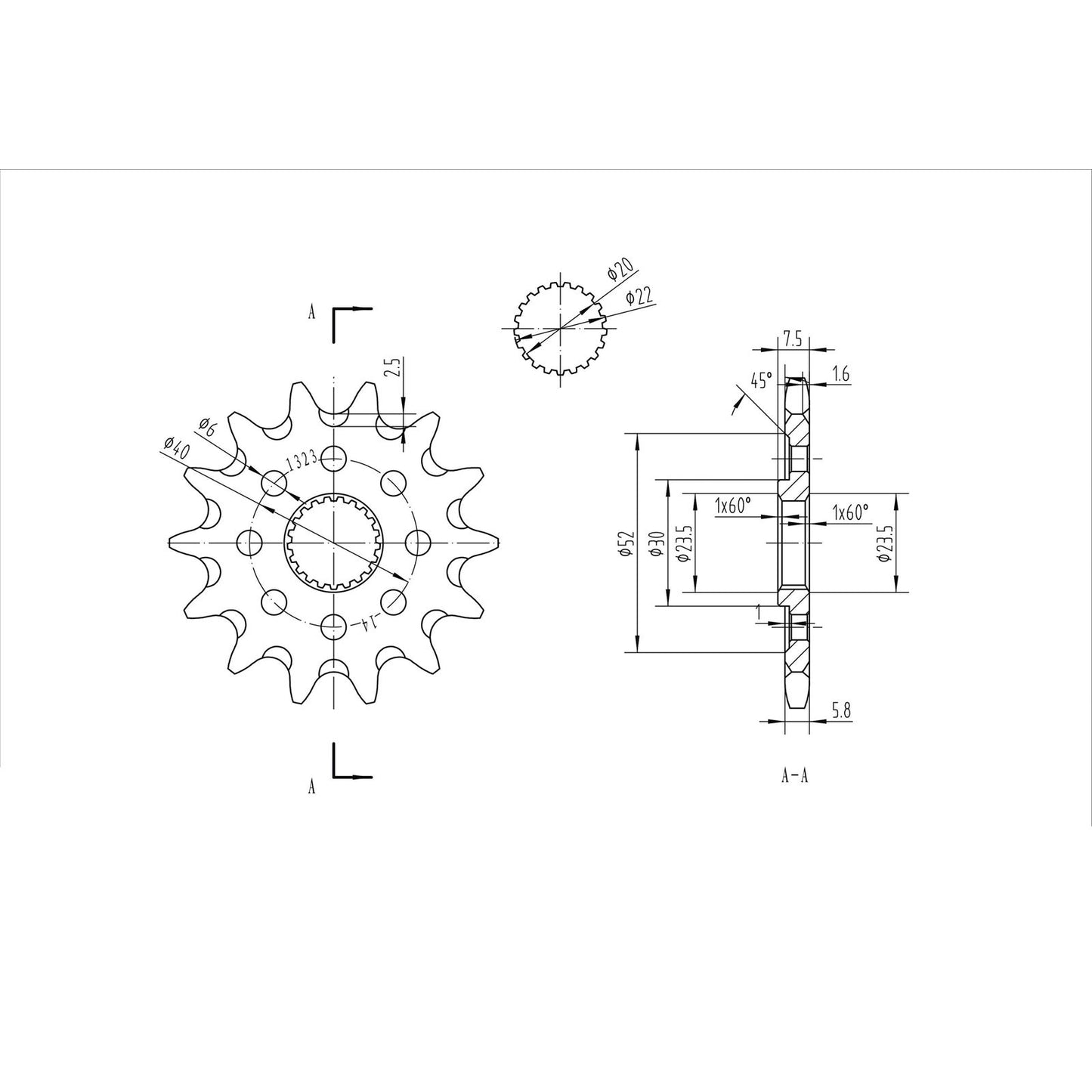 BikeMaster Front Sprocket 520 - 14-Tooth 141 323 14+_130636
