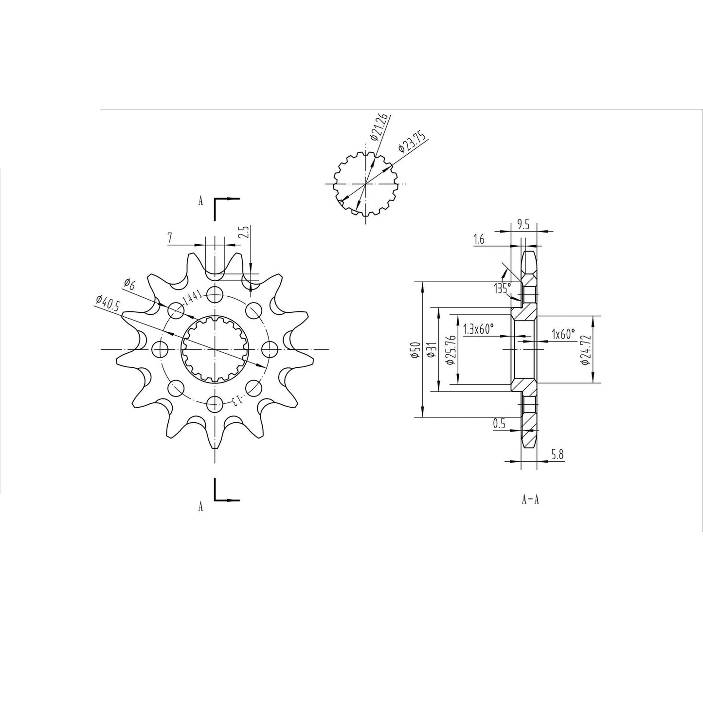 BikeMaster Front Sprocket 520 - 13-Tooth 141 441 13+_130647