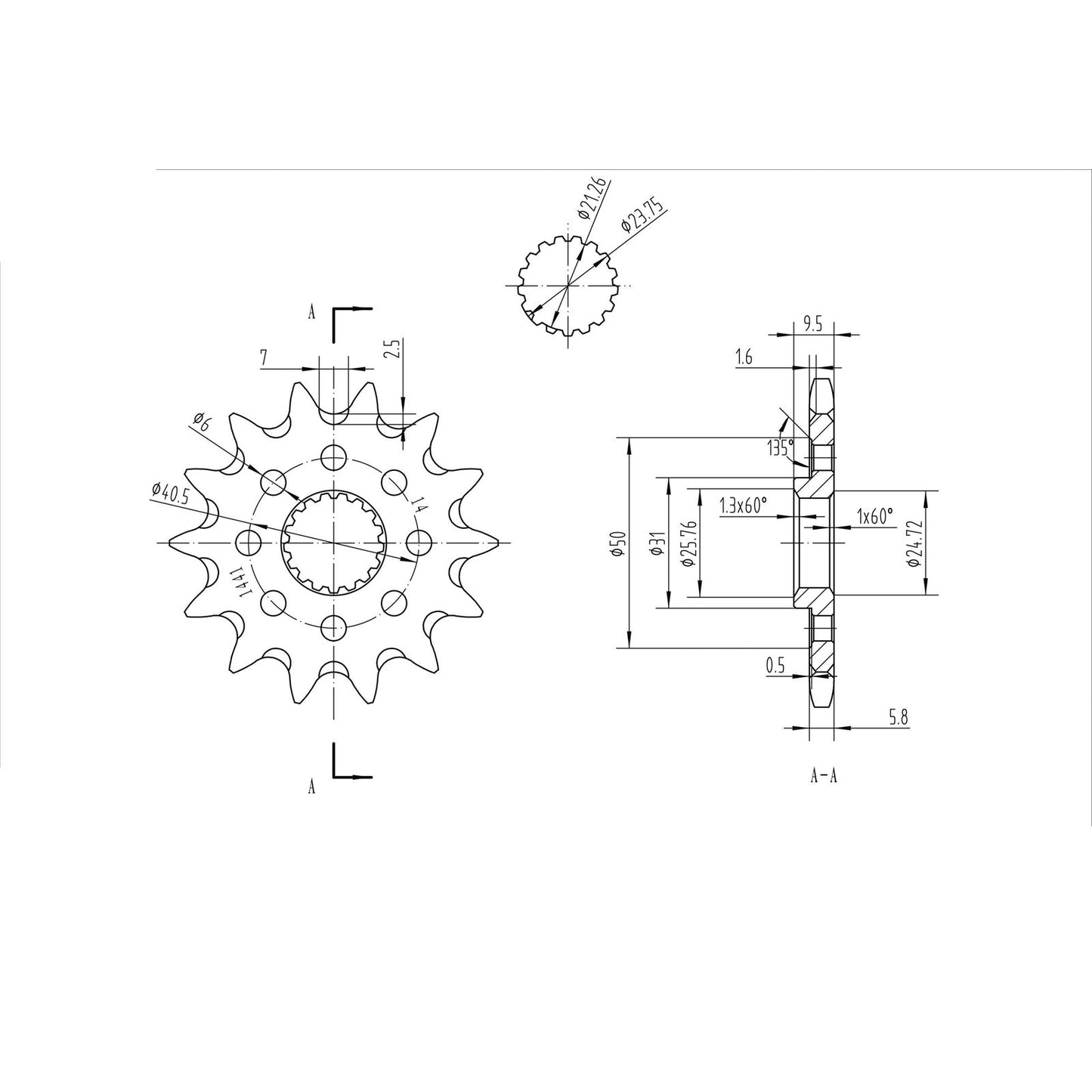 BikeMaster Front Sprocket 520 - 14-Tooth 141 441 14+_130649