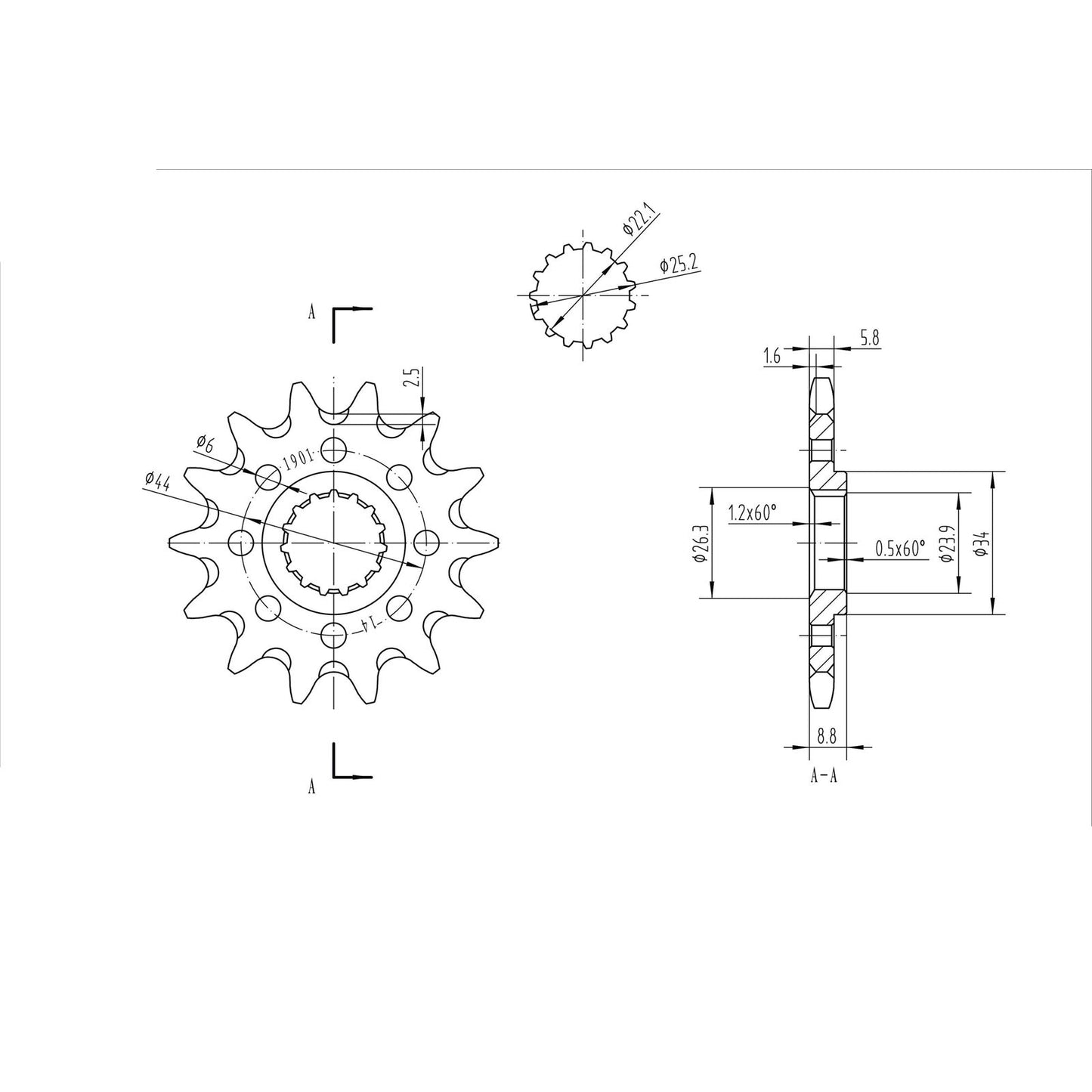 BikeMaster Front Sprocket 520 - 14-Tooth 141 901 14+_130674