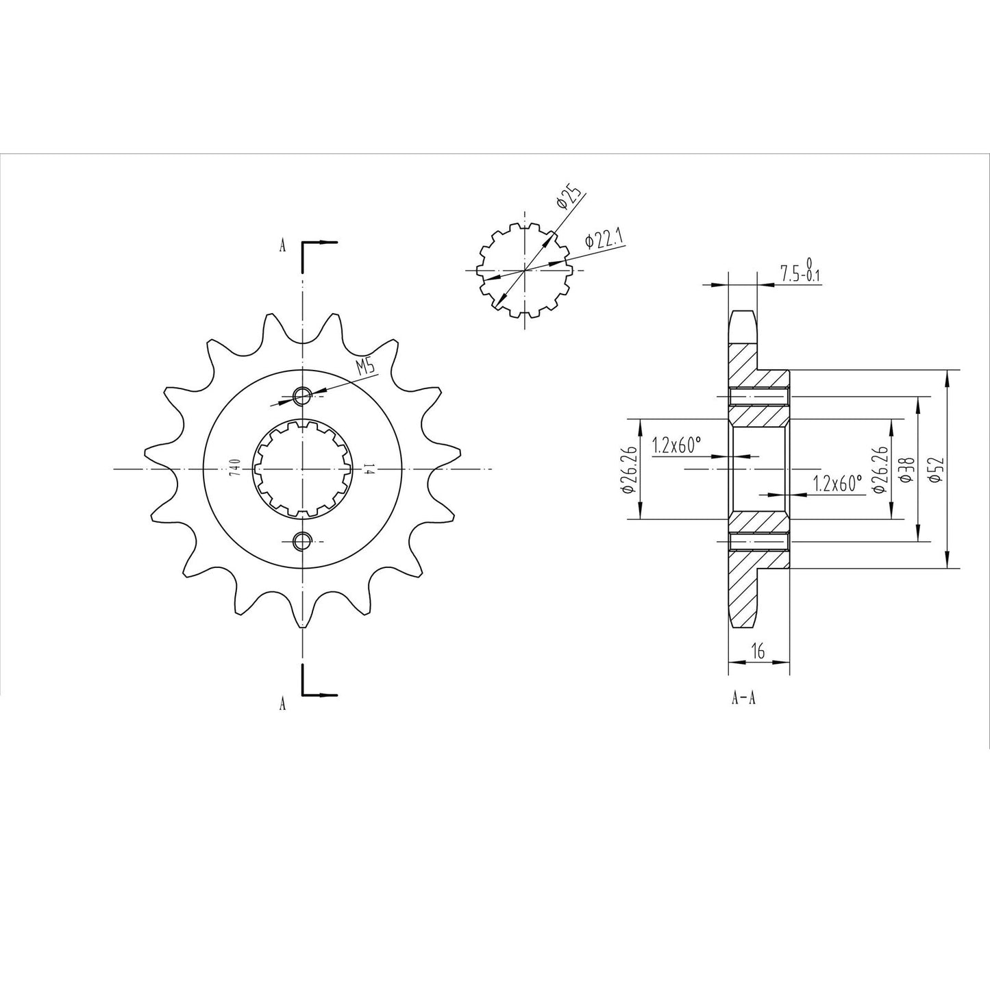 BikeMaster Front Sprocket 525 - 15-Tooth 150 740 15_130701