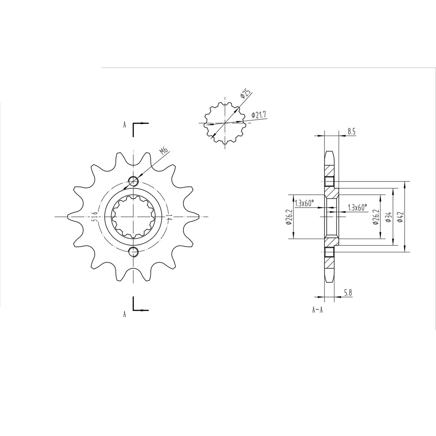 BikeMaster Front Sprocket 520 - 14-Tooth 140 516 14_130849