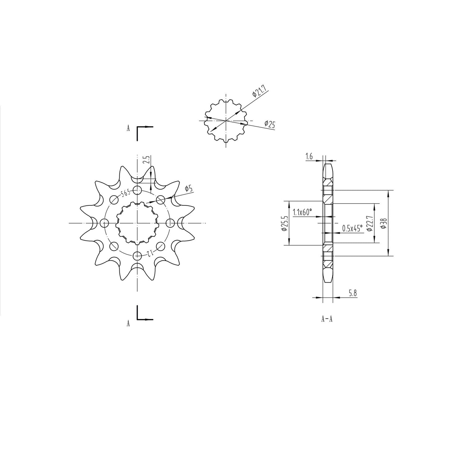 BikeMaster Front Sprocket 520 - 12-Tooth 140 565 12+_130850