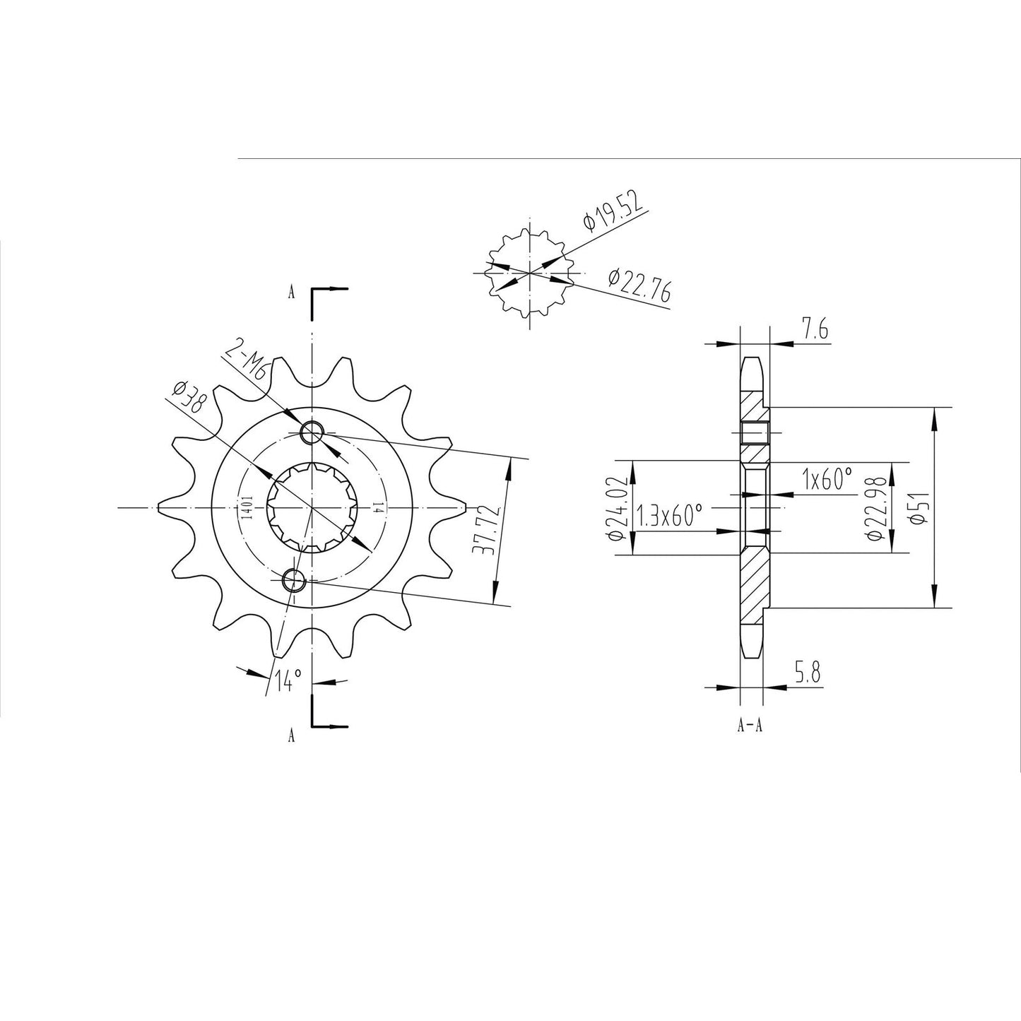BikeMaster Front Sprocket 520 - 14-Tooth 141 401 14_130857