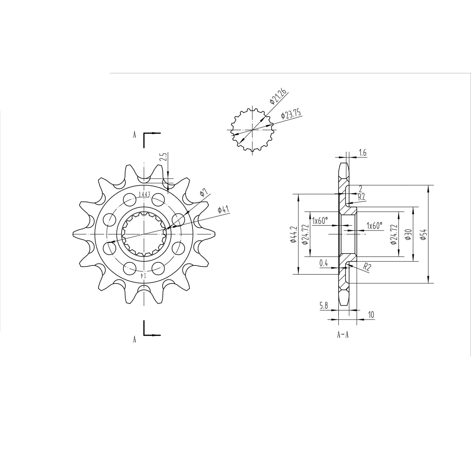 BikeMaster Front Sprocket 520 - 14-Tooth 141 443 14+_130865