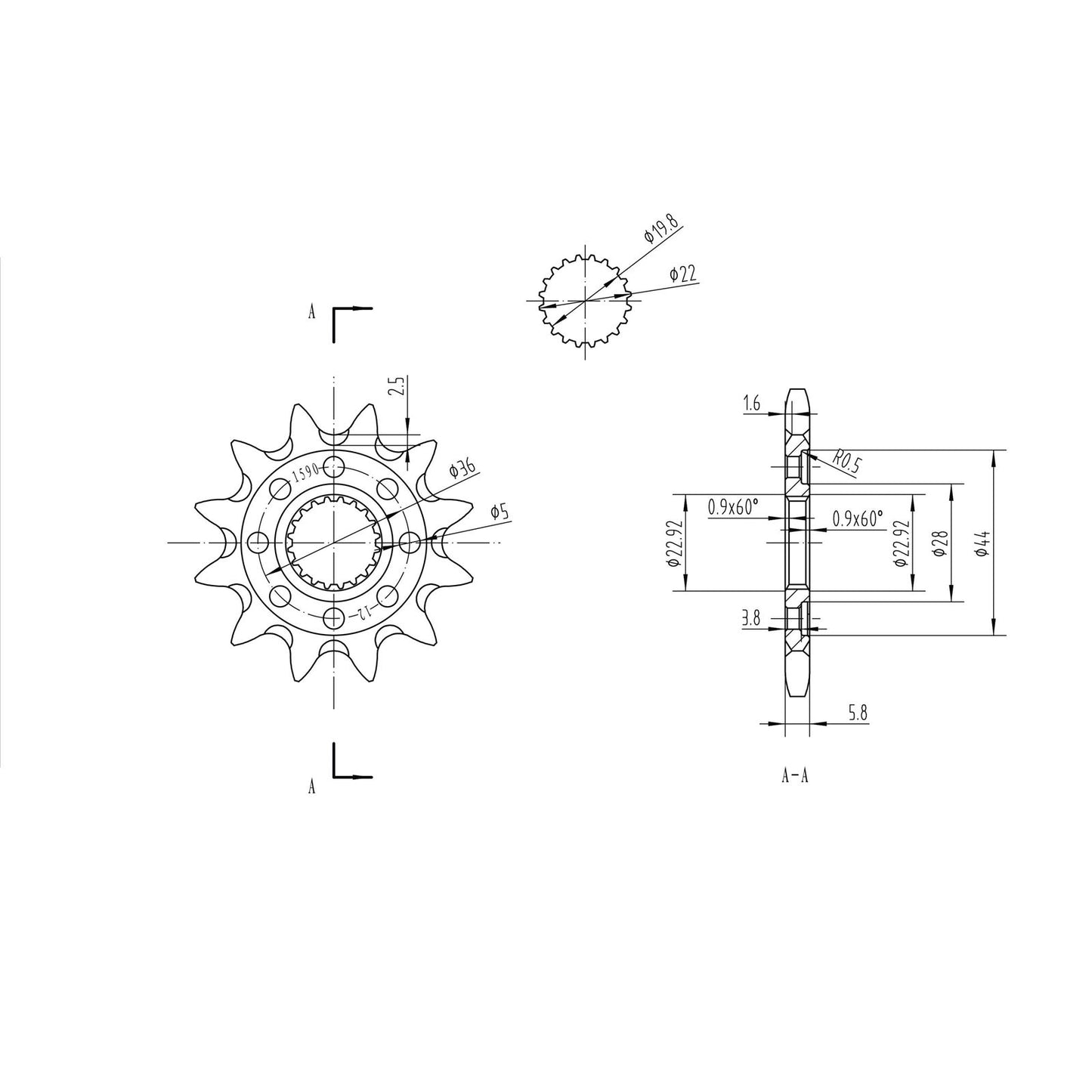 BikeMaster Front Sprocket 520 - 12-Tooth 141 590 12+_130881