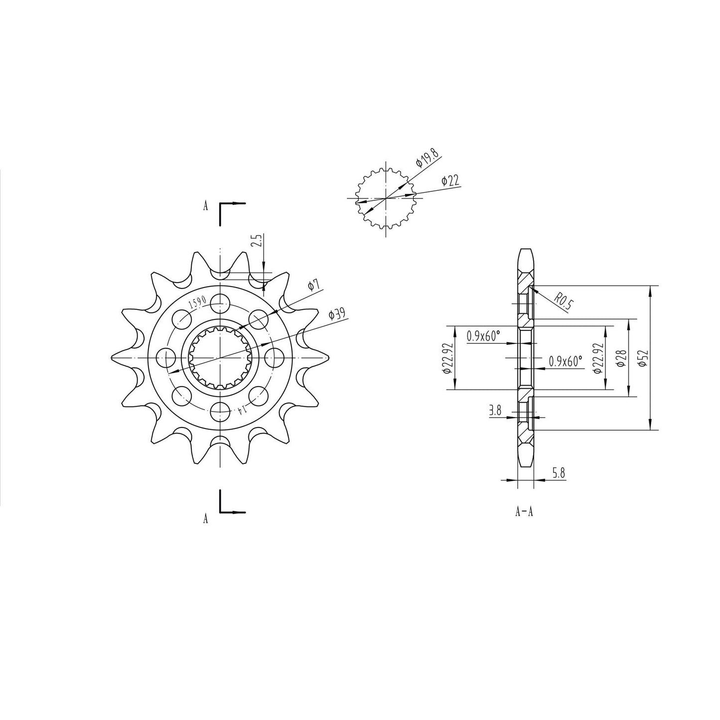 BikeMaster Front Sprocket 520 - 14-Tooth 141 590 14+_130883