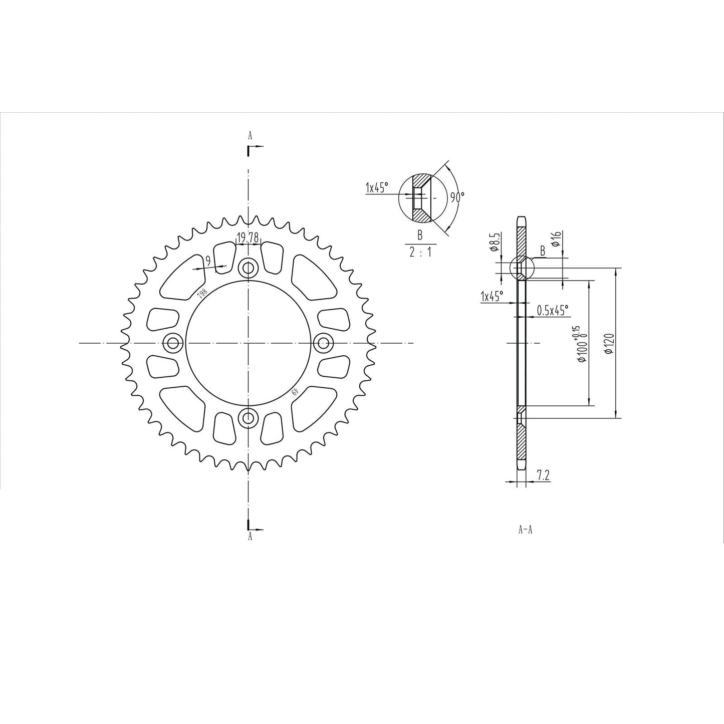 BikeMaster Rear Sprocket 428 - 49-Tooth 230 798 49_130902