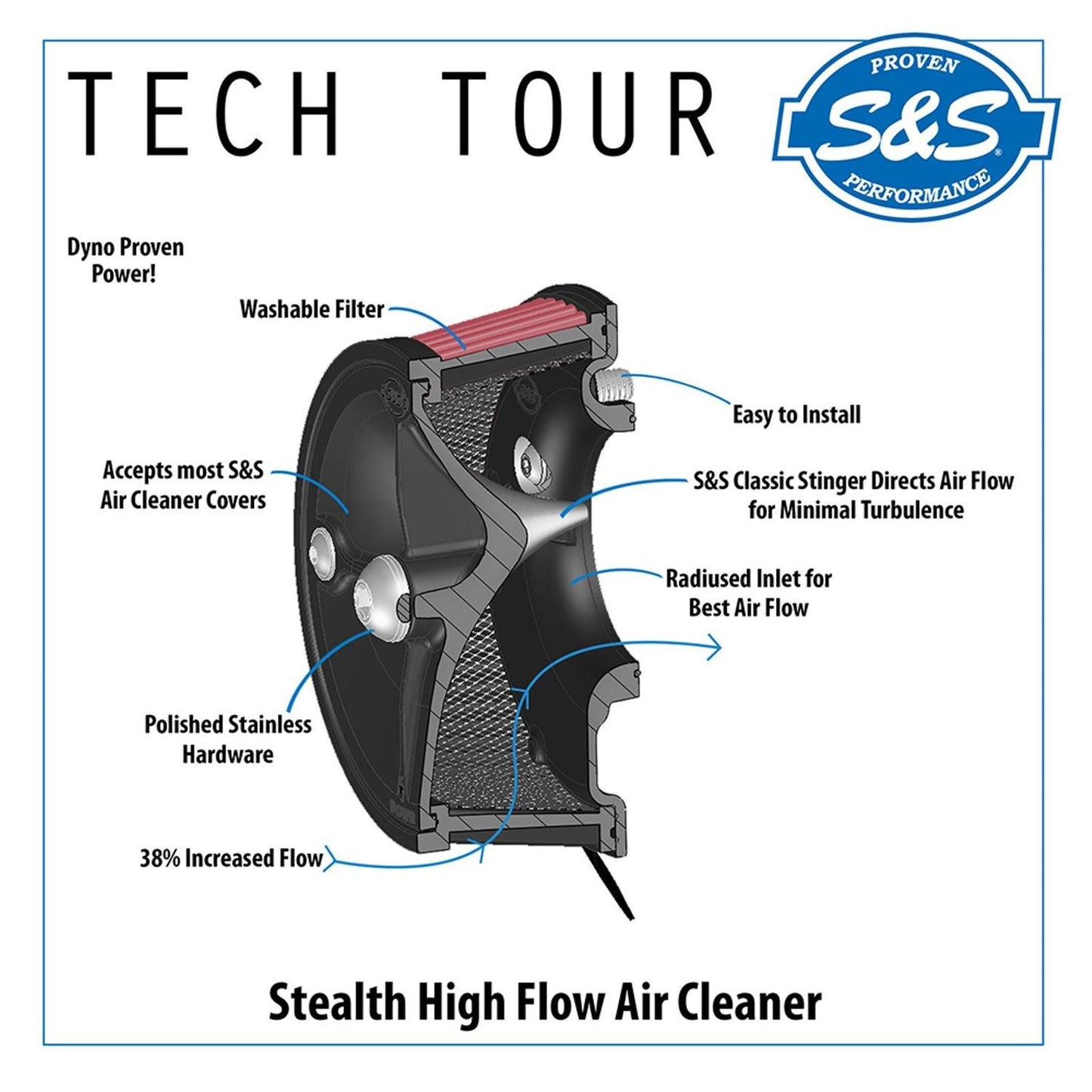 S&S Cycle Air Cleaner Kit Stealth Teardrop - Chrome  170-0524B_1534937