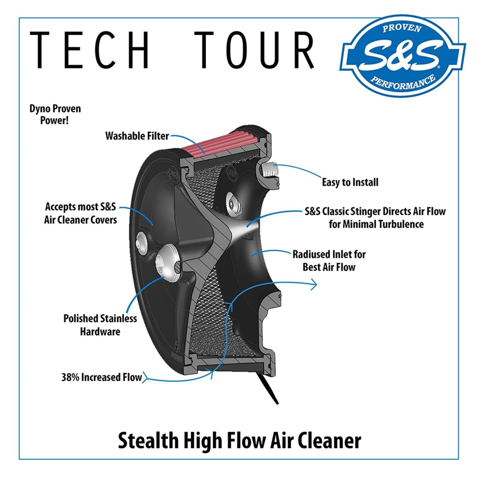 S&S Cycle Air Cleaner Kit Stealth Teardrop - Chrome  170-0524B_1534937