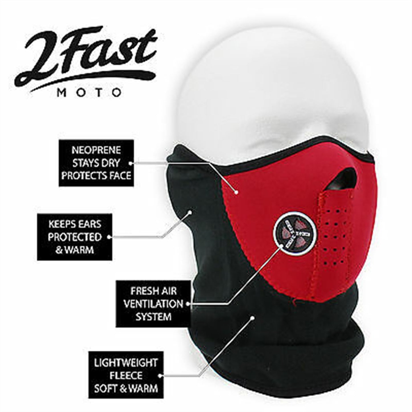 2FastMoto Motorsport Half Face Fleece & Neoprene Mask With Mesh Ventilation  66-5116R_645406