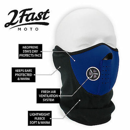 2FastMoto Sport Half Face Fleece Neoprene Mask With Mesh Ventilation MX ATV 66-5116u_622231