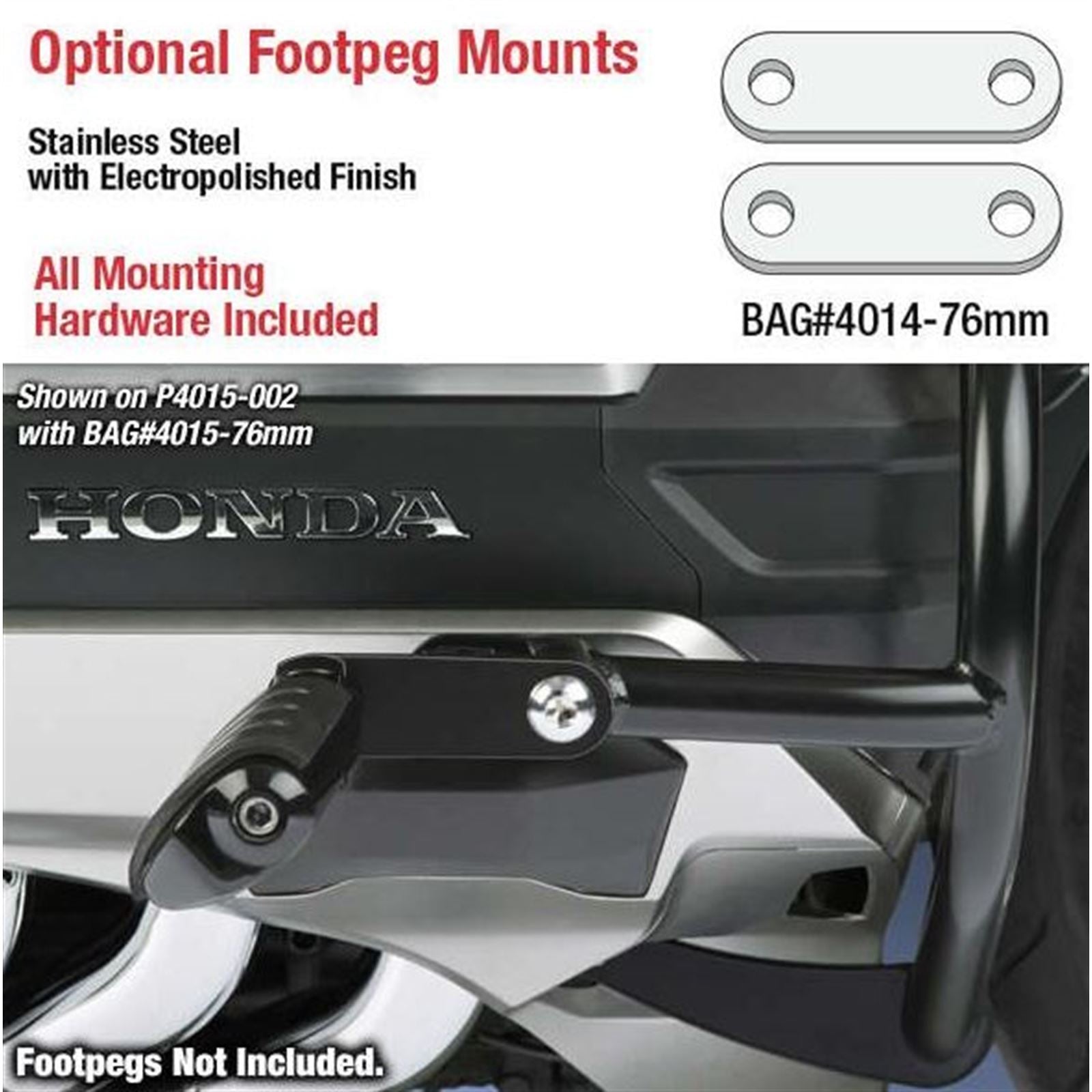 National Cycle Footrest Mount/Pair Stainless 76mm Comfort Bar GL1800 BAG#4014-76MM_768621