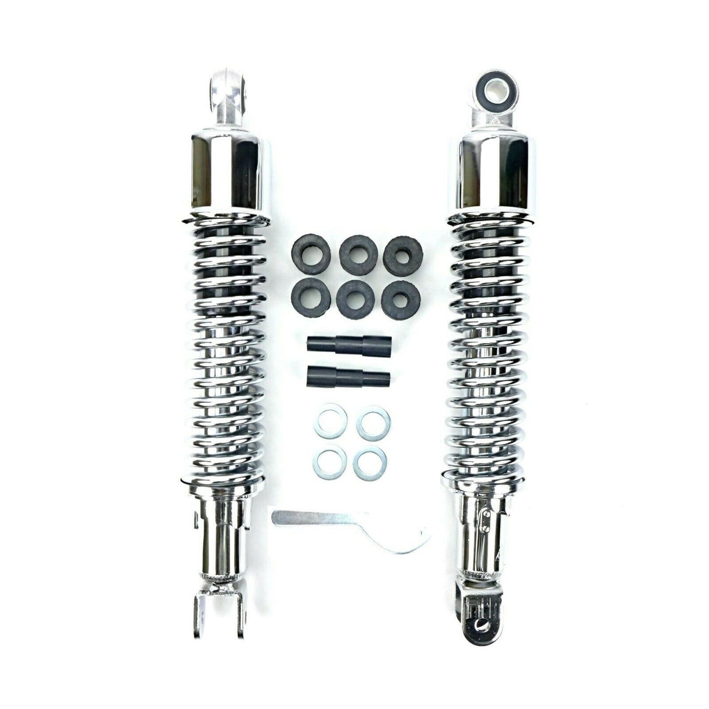 2FastMoto Pair of Adjustable Chrome Shocks Eye - Clevis with Shroud 12.6" 320mm [MPN: 06-3594CC]_631073