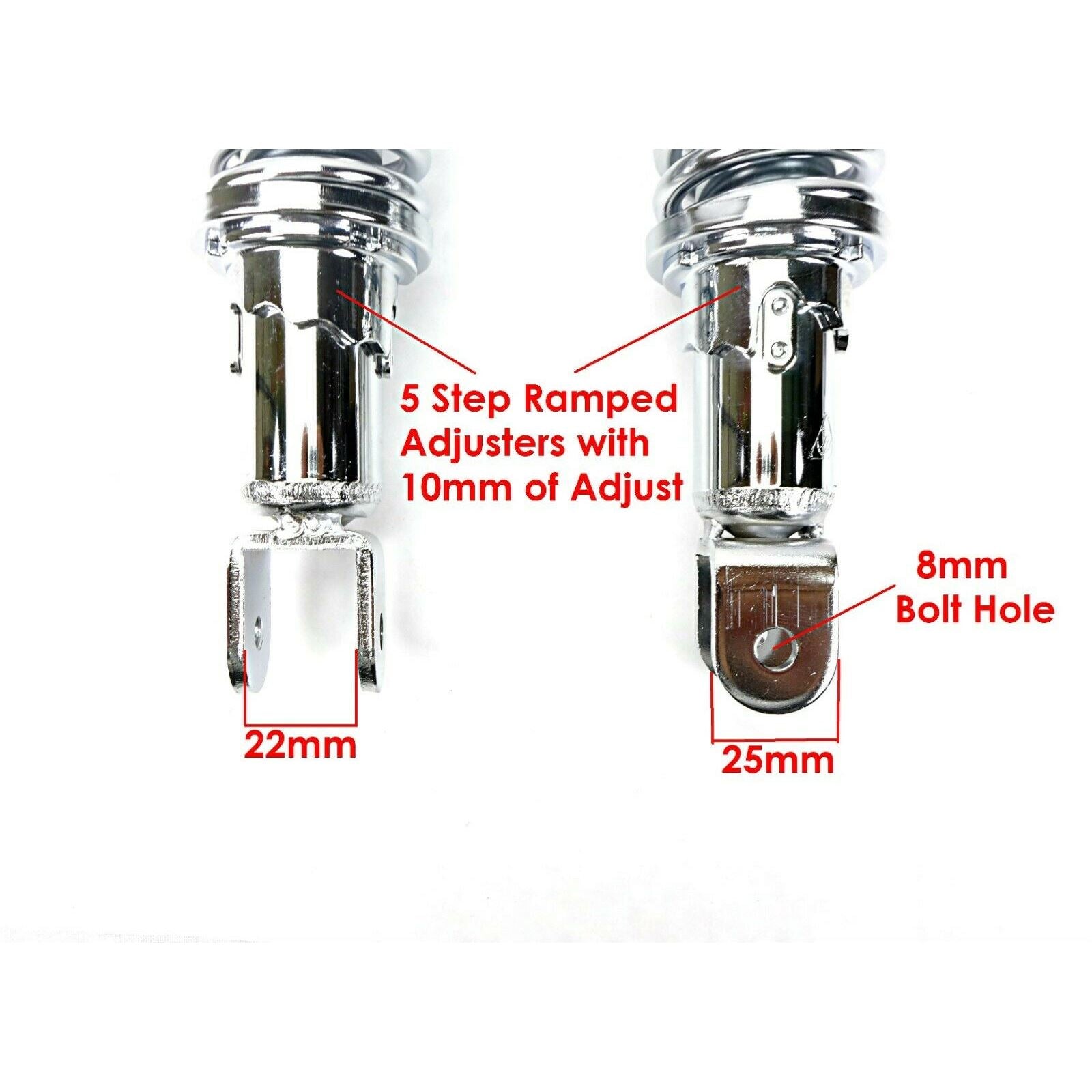 2FastMoto Pair of Adjustable Chrome Shocks Eye - Clevis with Shroud 12.6" 320mm [MPN: 06-3594CC]_631062