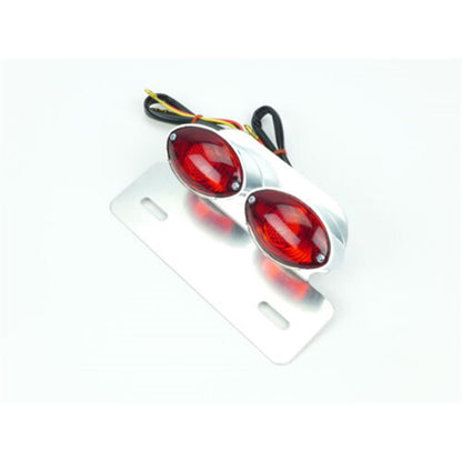 2FastMoto Chrome Dual Cateye Taillight 12 Volt & License Bracket  62-21602_645390
