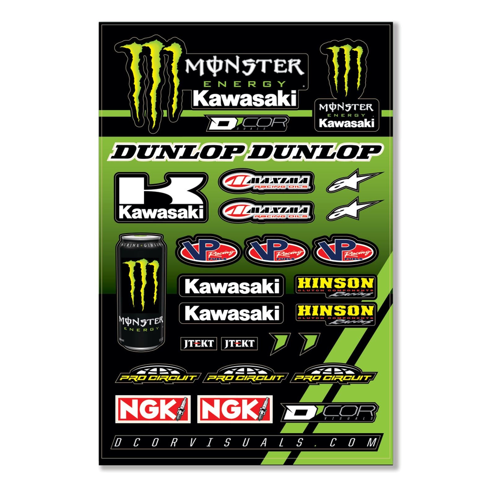 D'Cor Monster Fits Kawasaki Decal SHT12MIL Monster Fits Kawasaki Racing Decal Sheet [MPN: 40-20-117]_135750