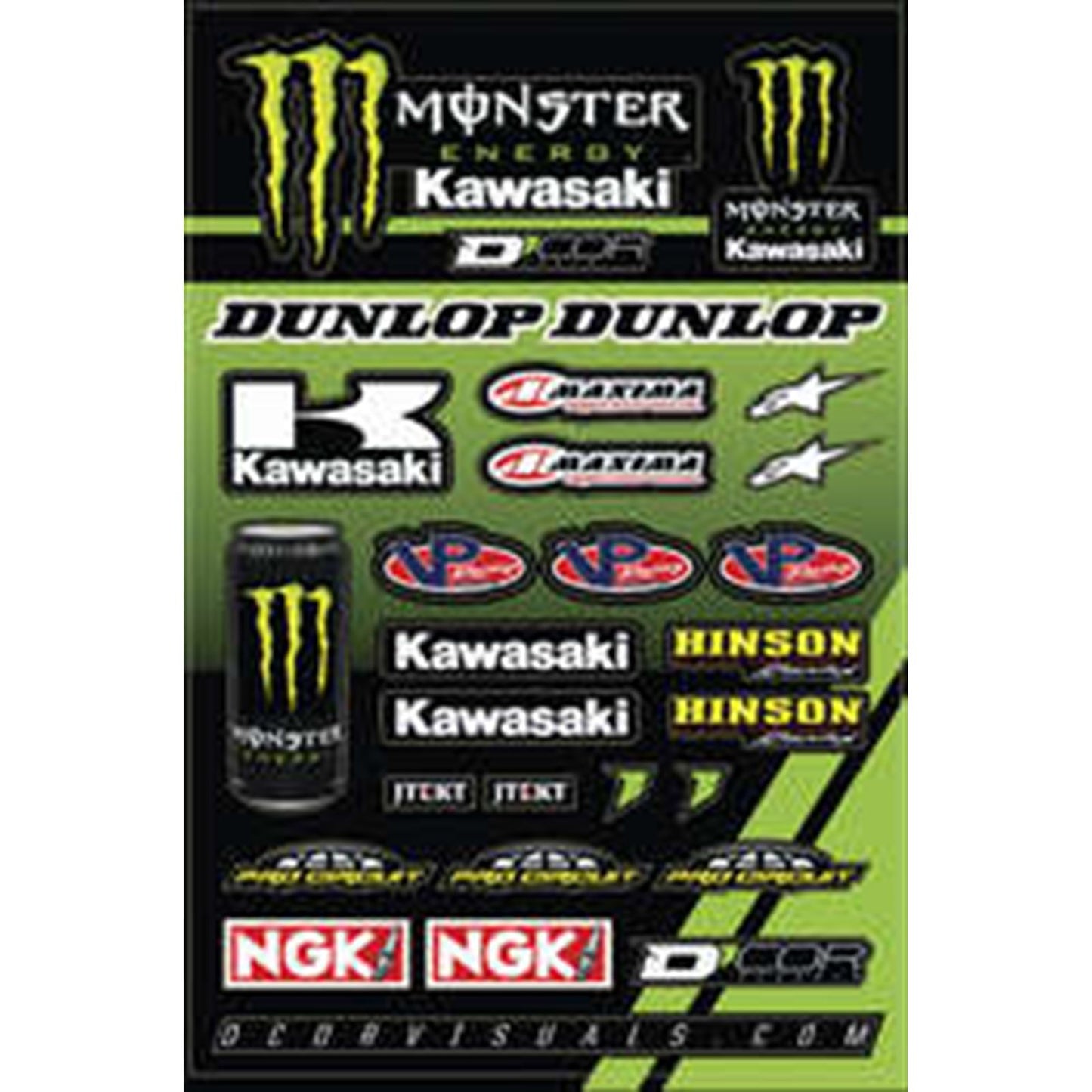 D'Cor Monster Fits Kawasaki Decal SHT12MIL Monster Fits Kawasaki Racing Decal Sheet [MPN: 40-20-117]_135751