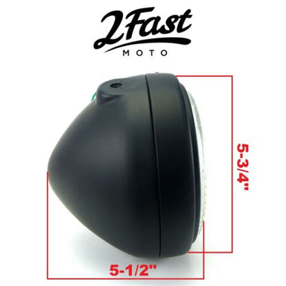 2FastMoto 5 3/4" Matte Black Side Mount Headlight with Dog Ear Fork Bracket 41-10095_636961