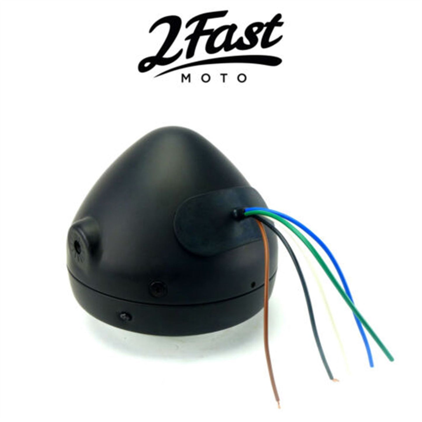 2FastMoto 5 3/4" Matte Black Side Mount Headlight with Dog Ear Fork Bracket 41-10095_636962