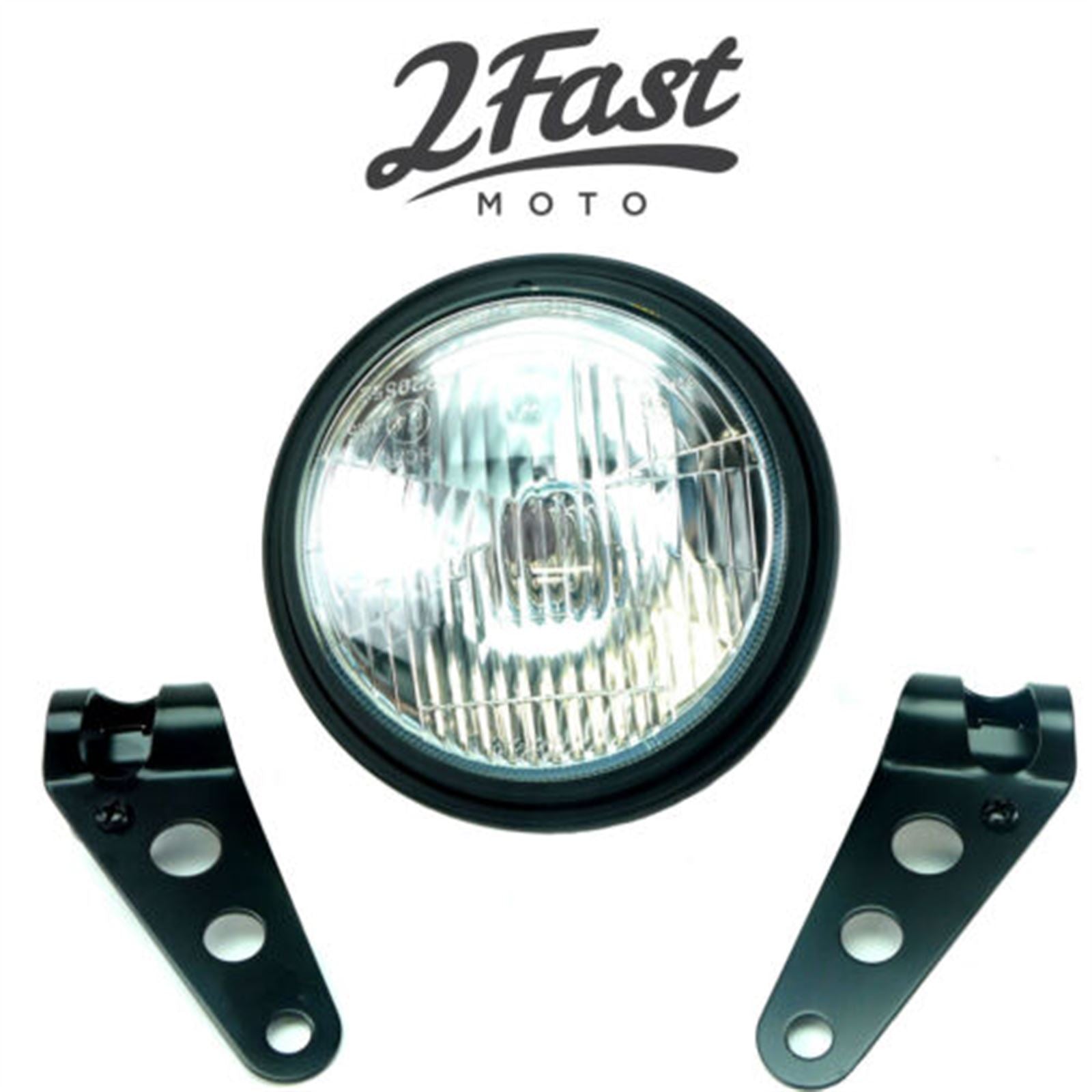 2FastMoto 5 3/4" Matte Black Side Mount Headlight with Dog Ear Fork Bracket 41-10095_669909