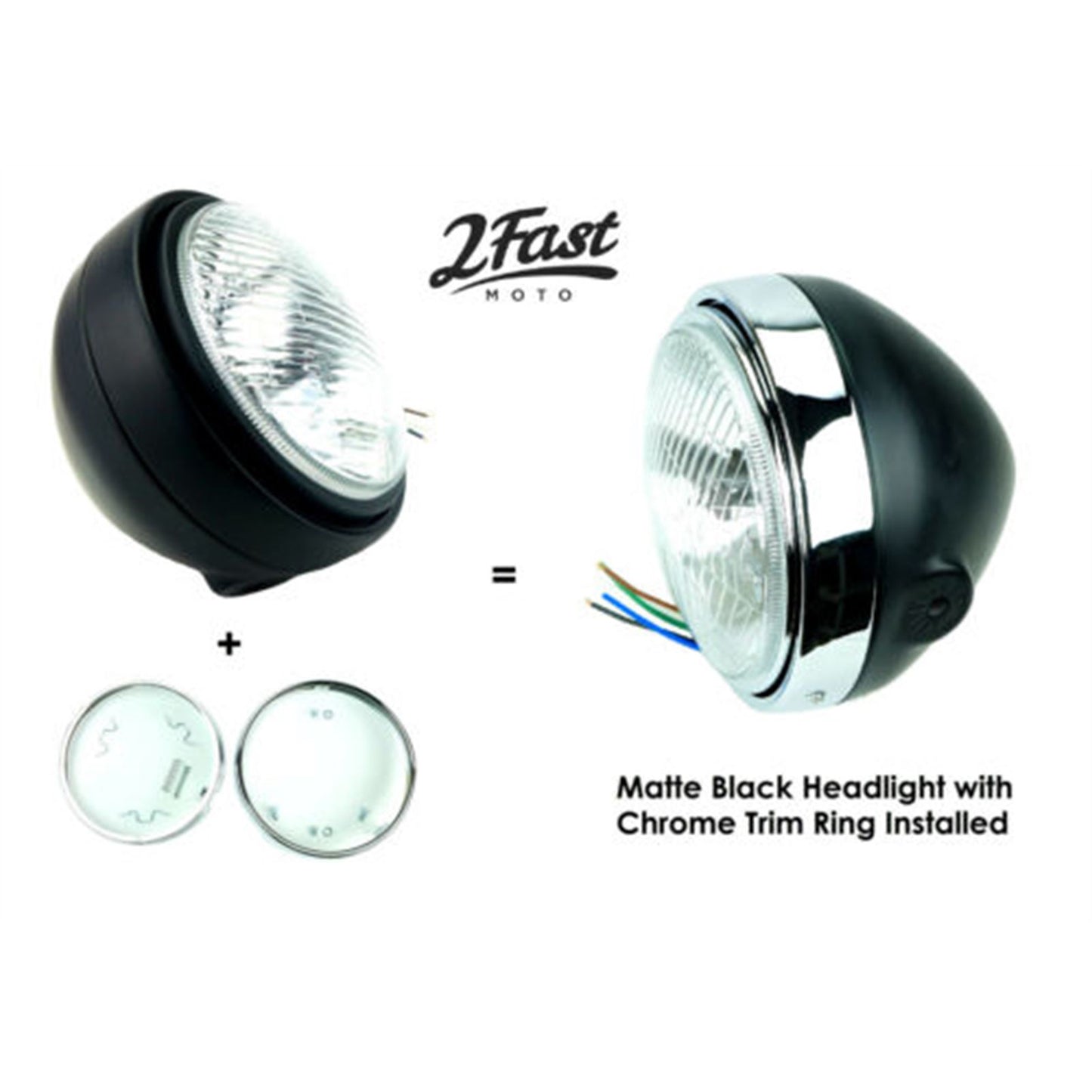 2FastMoto 5-3/4" 12V Side Mount Black Headlight and Chrome Trim Ring Set 41-10095_633898