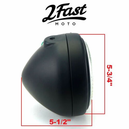 2FastMoto 5-3/4" 12V Side Mount Black Headlight and Chrome Trim Ring Set 41-10095_670949