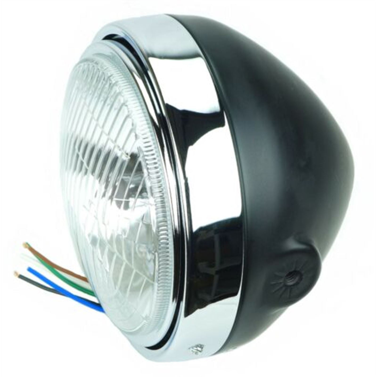 2FastMoto 5-3/4" 12V Side Mount Black Headlight and Chrome Trim Ring Set 41-10095_670948