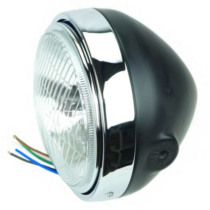 2FastMoto 5-3/4" 12V Side Mount Black Headlight and Chrome Trim Ring Set 41-10095_670948
