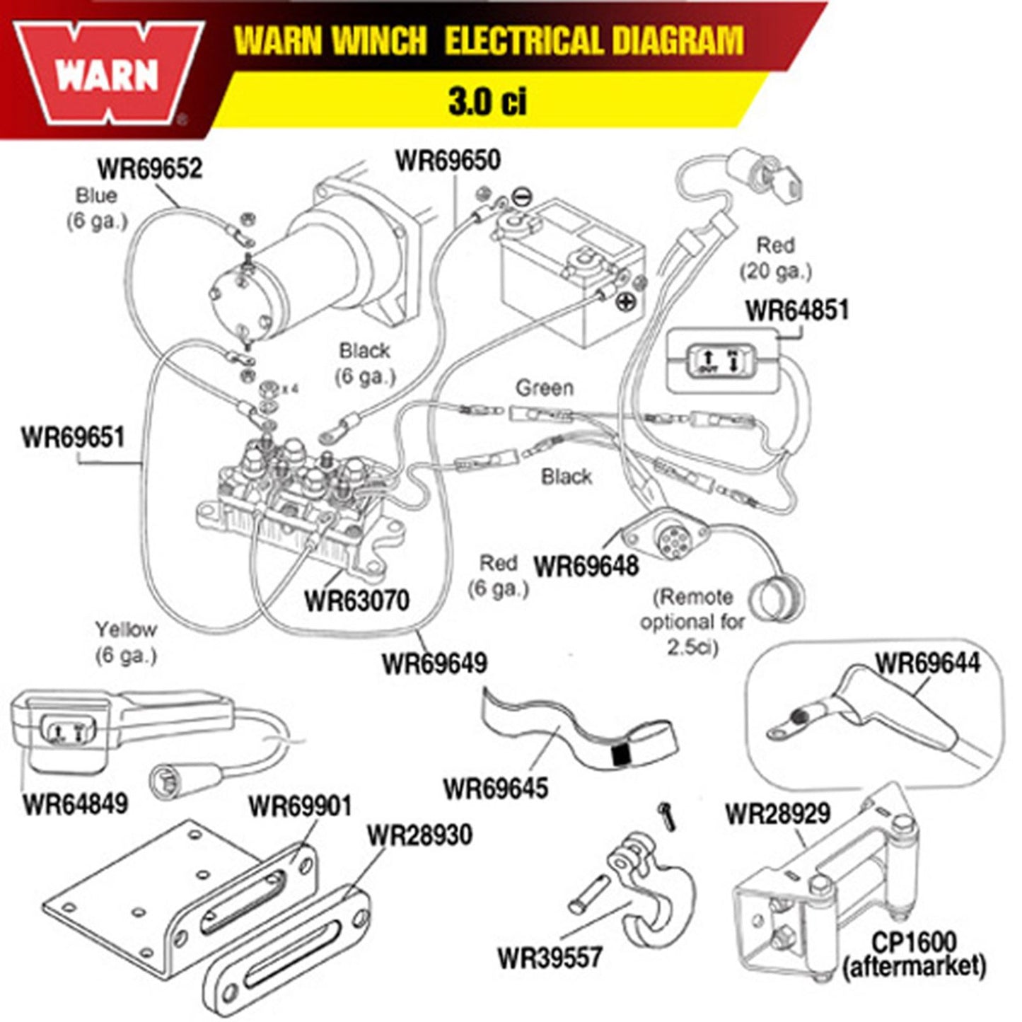 Warn Cable 6 Gauge - Red - 36" [MPN: 69649]_590704