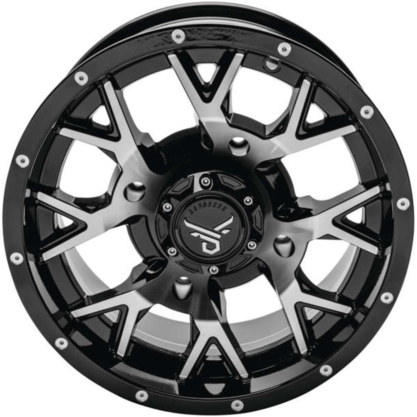 QuadBoss Barbwire Wheel 14x7, 4/156, 4+3, Black/Machined [MPN: RT-GW081147156MBA]_985697