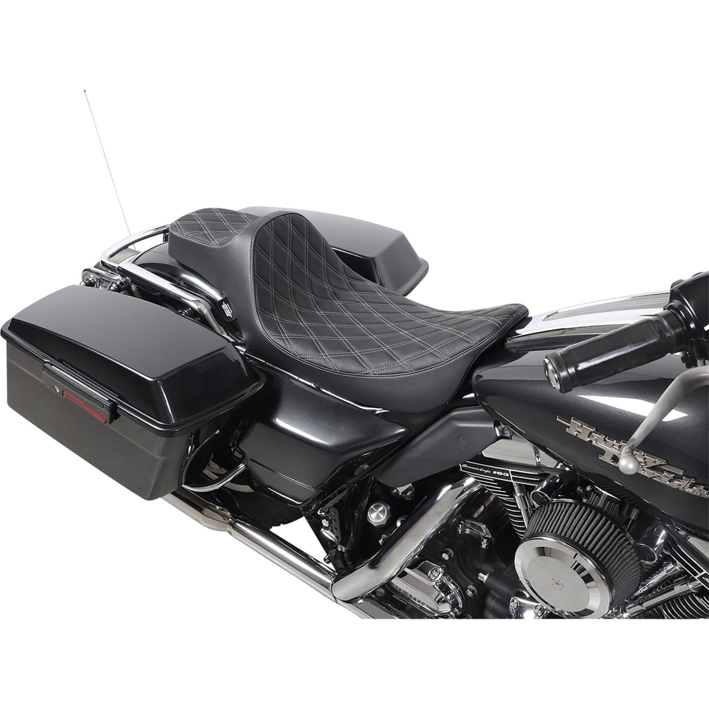 Drag Specialties Extended Reach Predator III Seat - Double Diamond - Silver 0801-1370_1057593