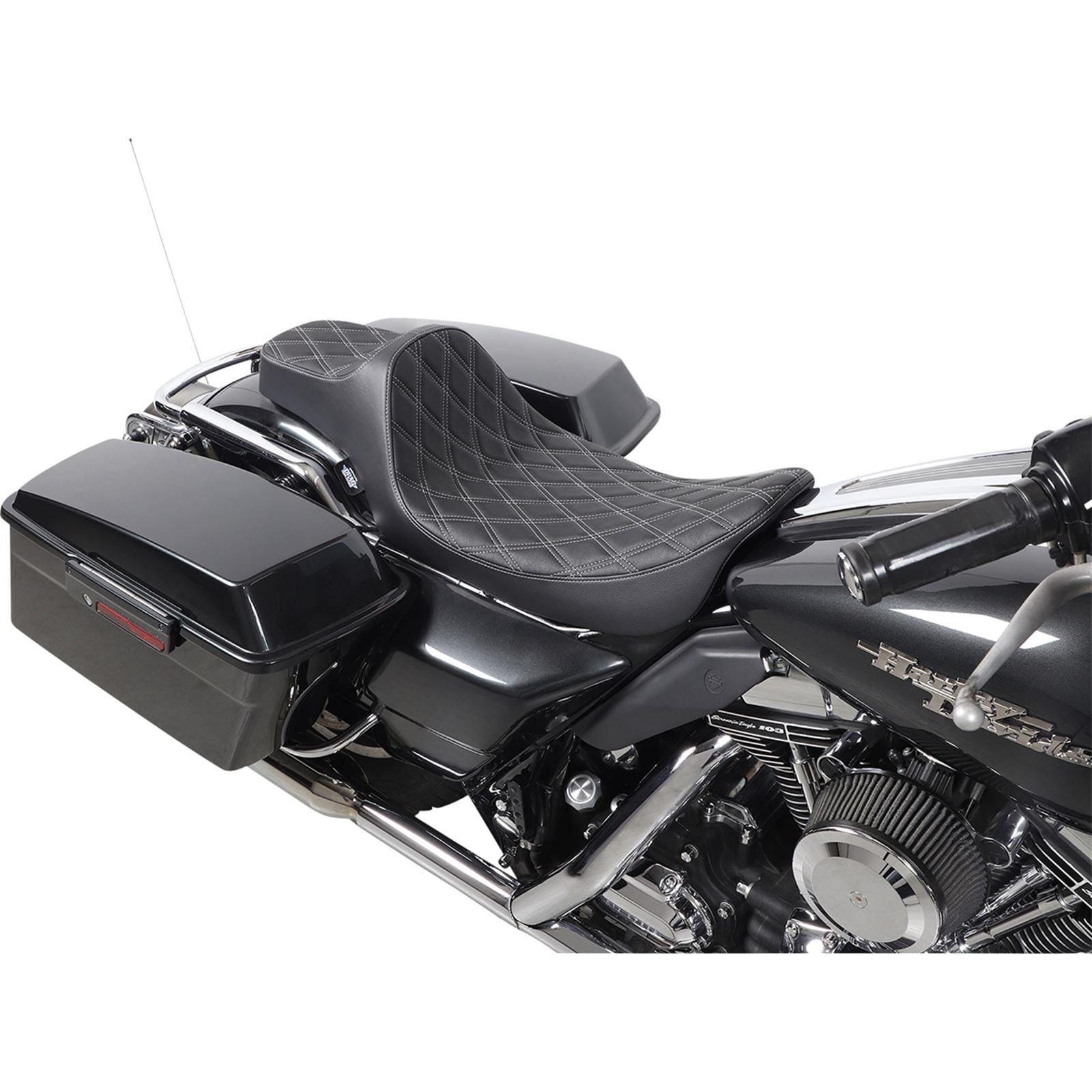 Drag Specialties Extended Reach Predator III Seat - Double Diamond - Silver 0801-1370_1057593