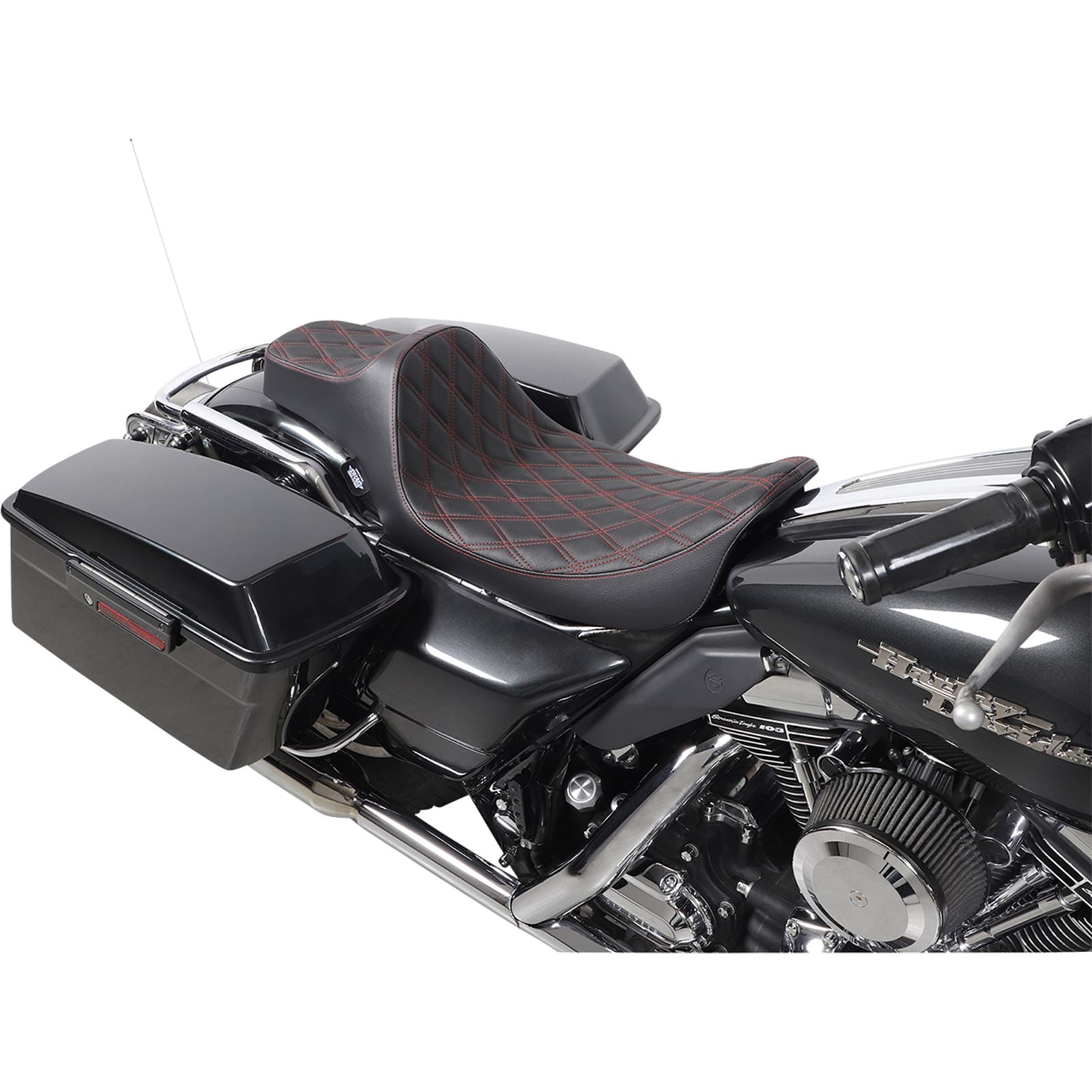Drag Specialties Extended Reach Predator III Seat - Double Diamond - Red 0801-1371_1057647