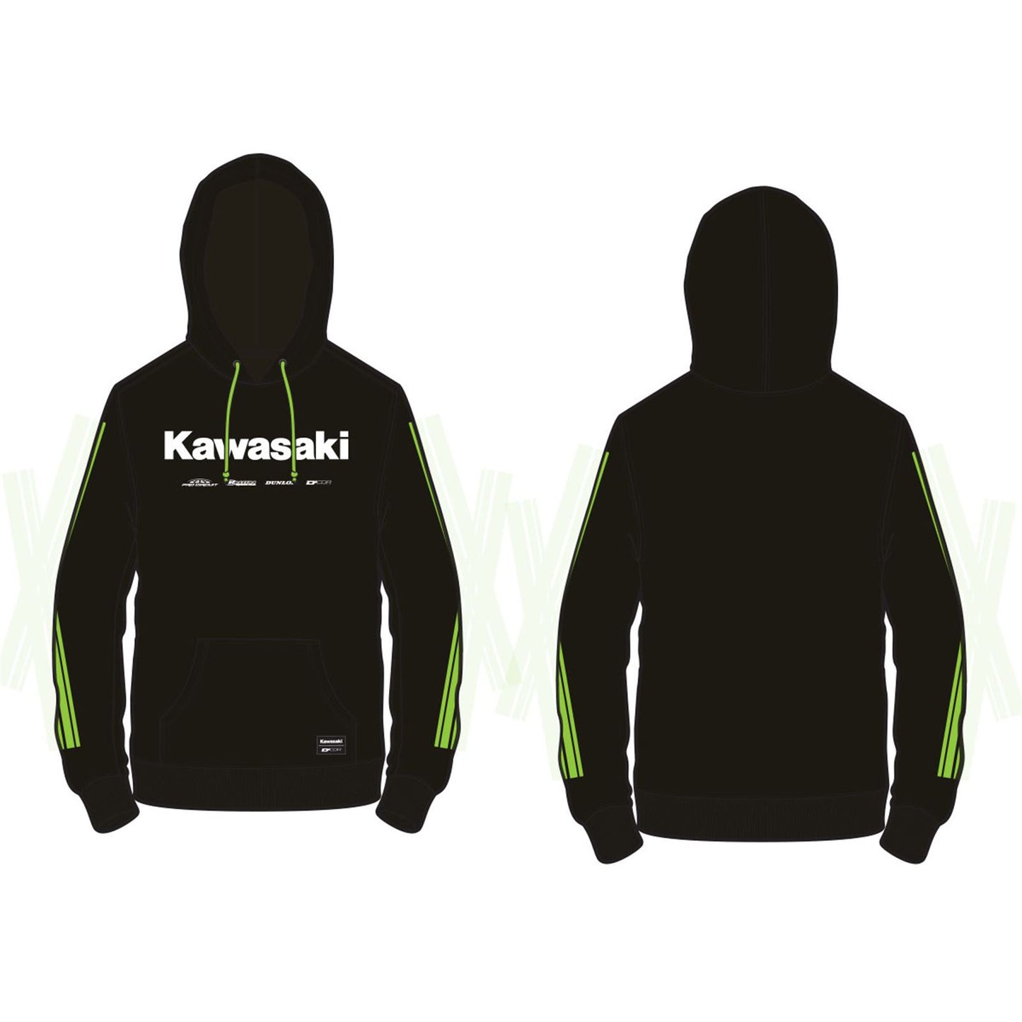 D'Cor Kawasaki Logo Race Sweatshirt - Black - Large [MPN: 85-206-3]_767378
