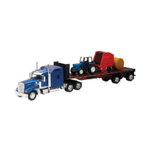 New-Ray Toys Kenworth W900 Flatbed with Farm Tractor and Haybale SS-10353E_774194