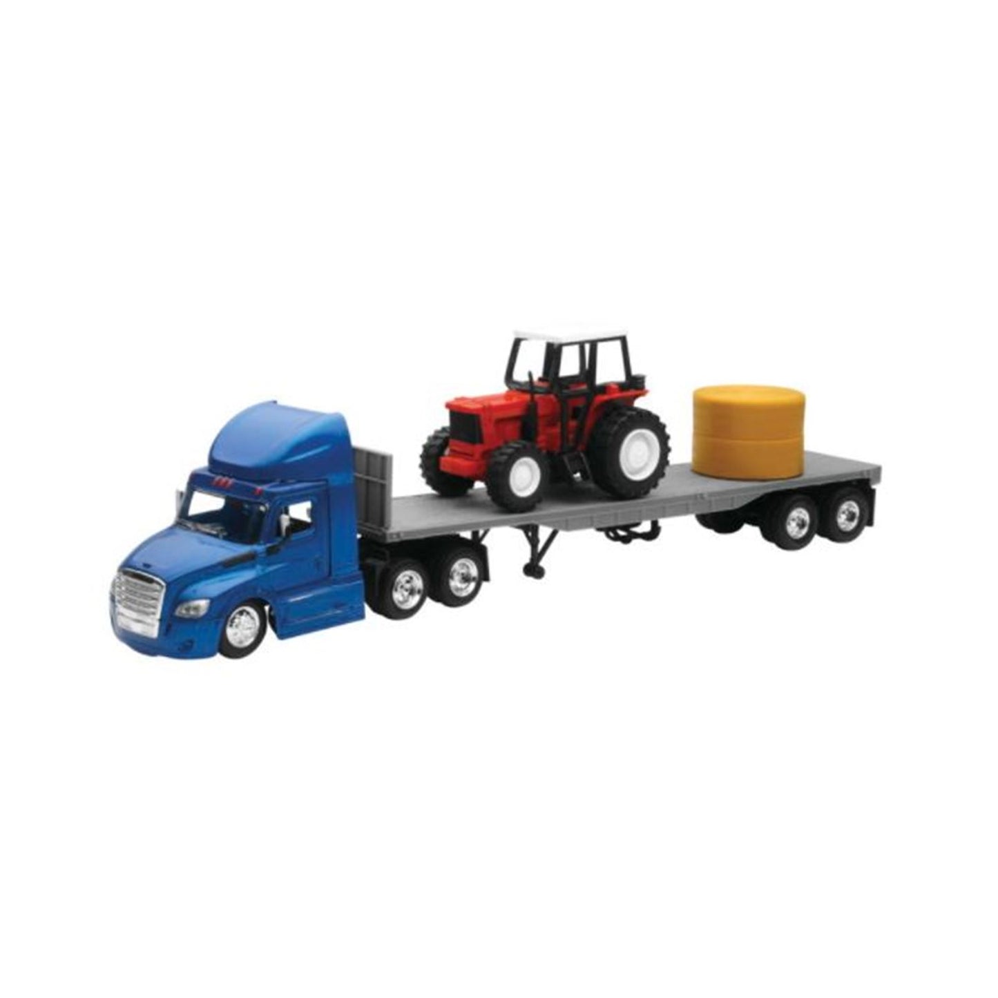 New-Ray Toys Freightliner Cascadia Flatbed with Farm Tractor and Round Hay 16083_774207