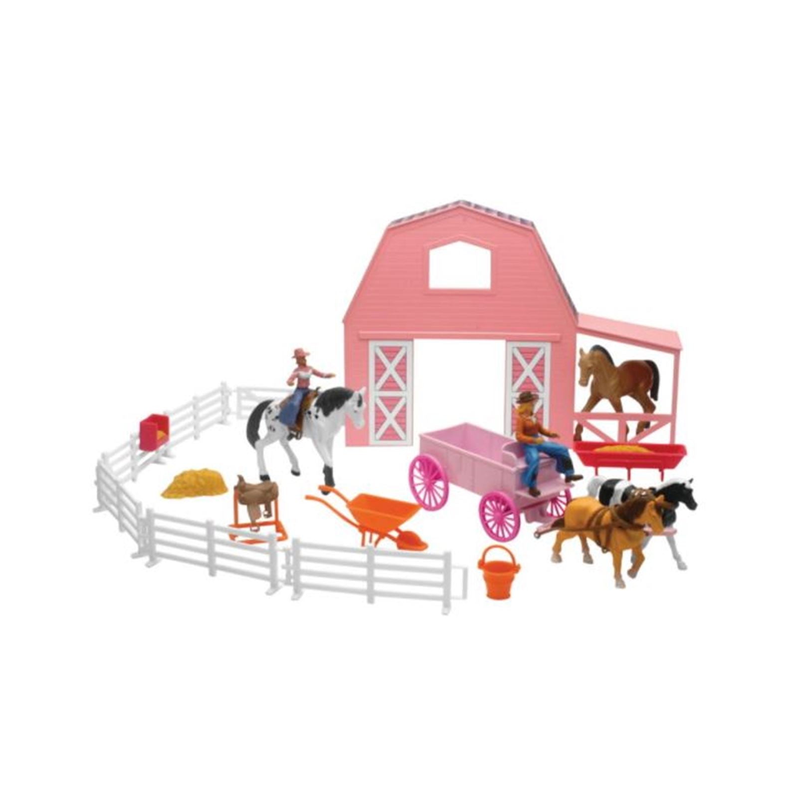 New-Ray Toys Barnyard with Wagon and Horses Play Set - Pink SS-05786_774254