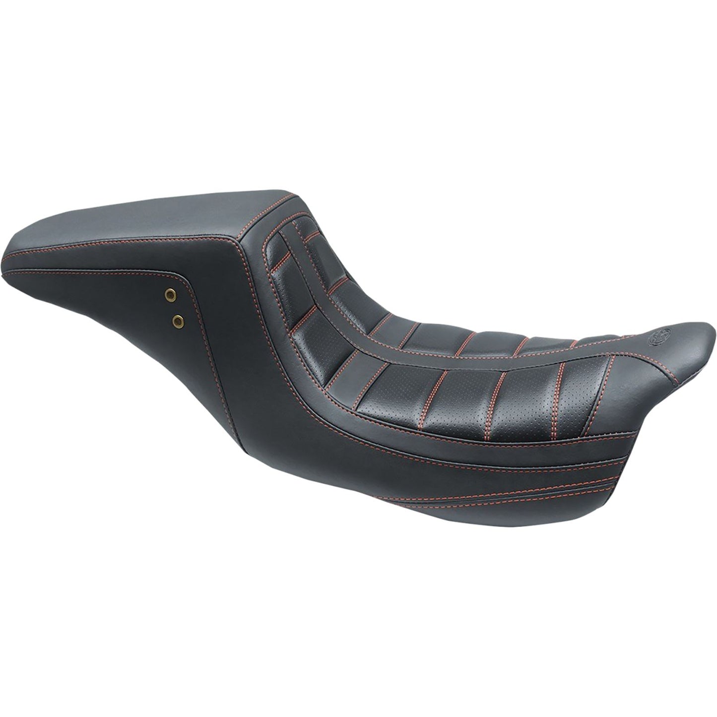 Mustang Motorcycle Products Squareback One-Piece Seat - Tuck and Roll - Black/Red Stitching 75239AB_1097306