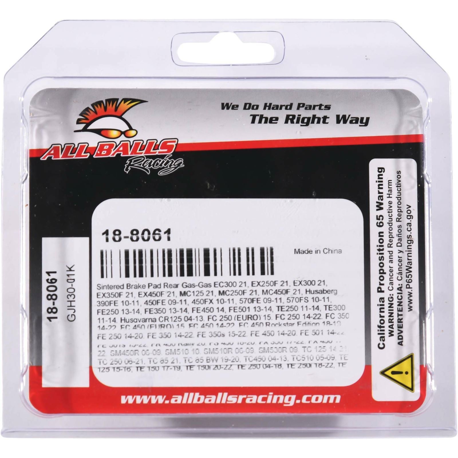 All Balls Sintered Brake Pads - Rear for Sherco/KTM/Gas Gas/Husqvarna/Husaberg 18-8061_910165