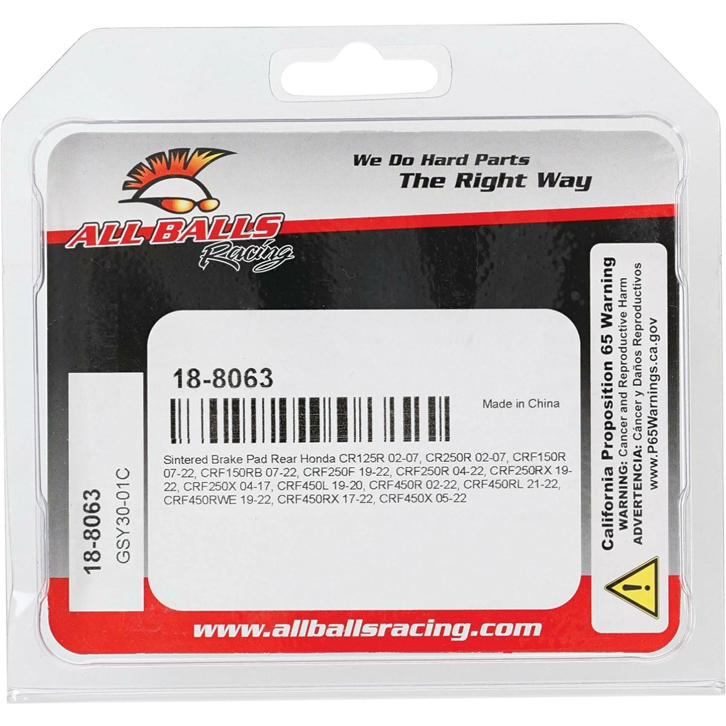 All Balls Sintered Brake Pads - Rear for Honda 18-8063_910175