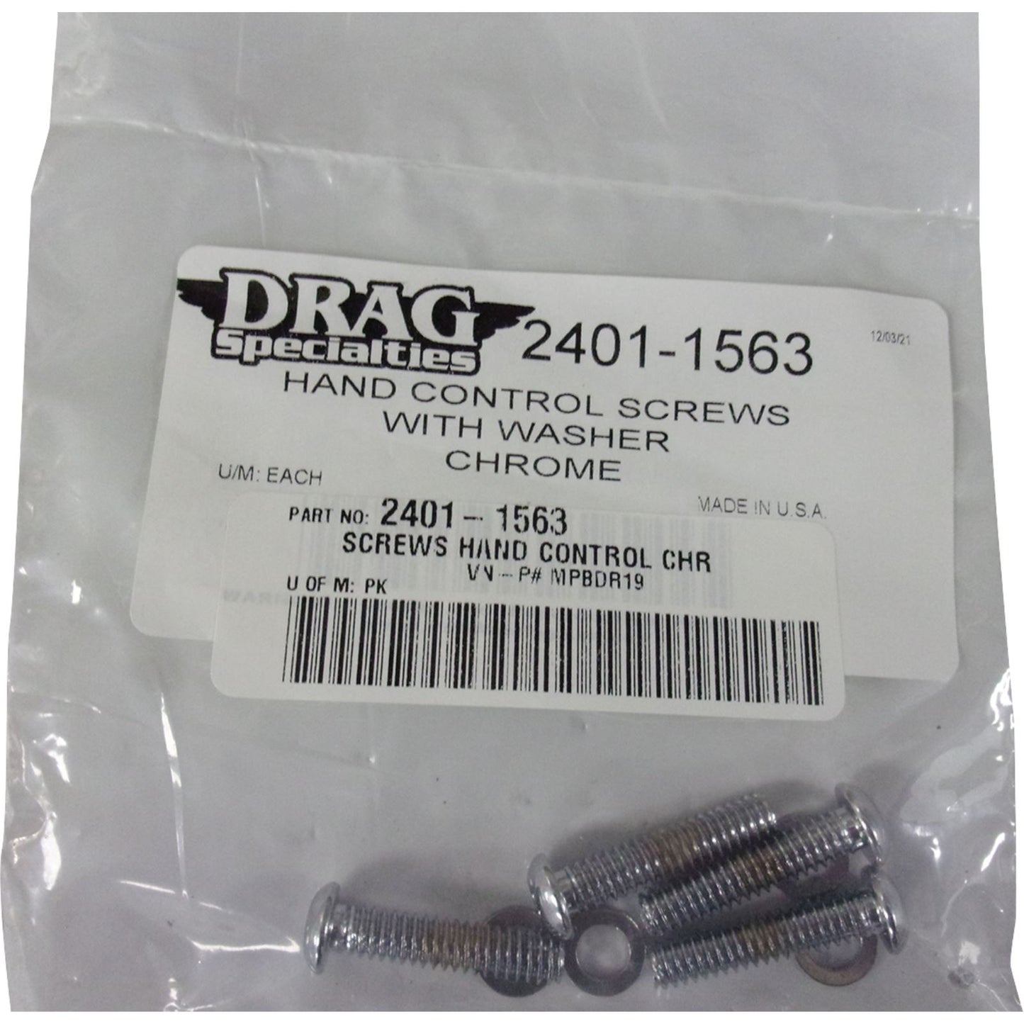 Drag Specialties Hand Control Screws - Chrome 2401-1563_1137185