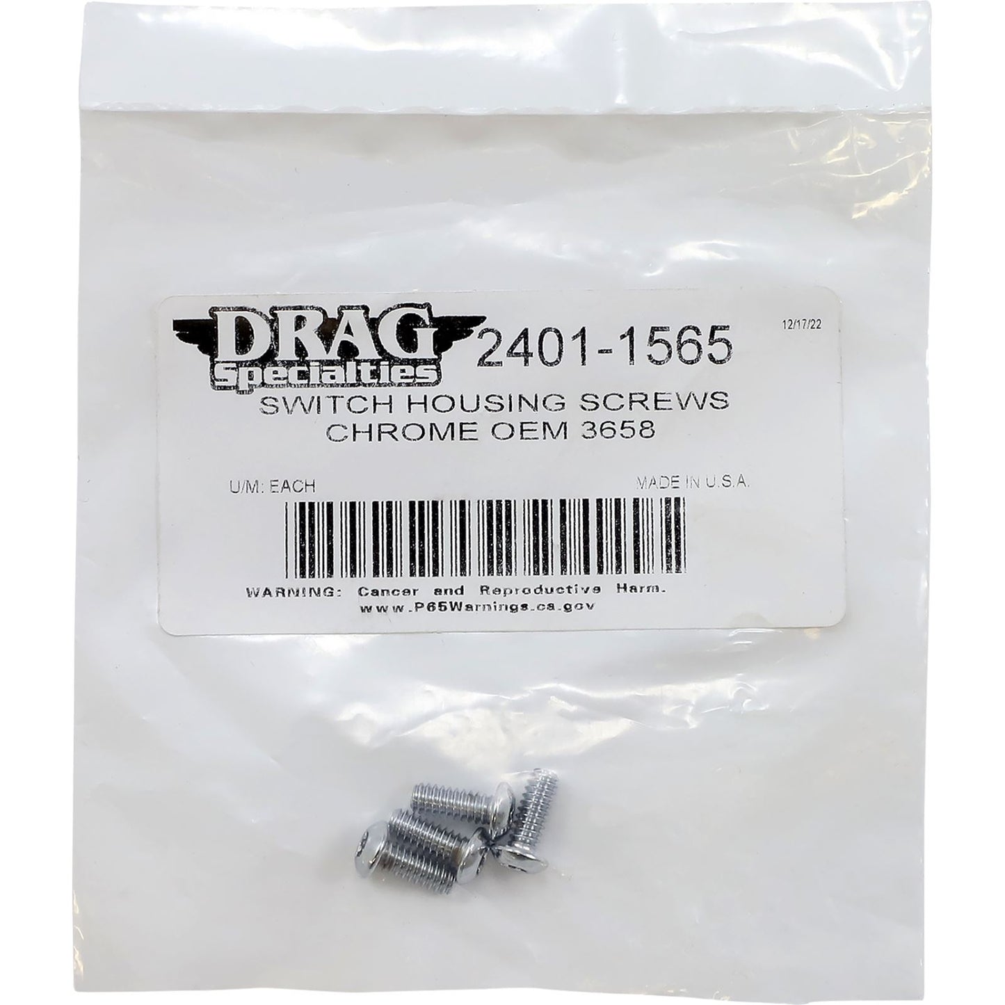 Drag Specialties Switch Housing Screws - Chrome 2401-1565_1137184