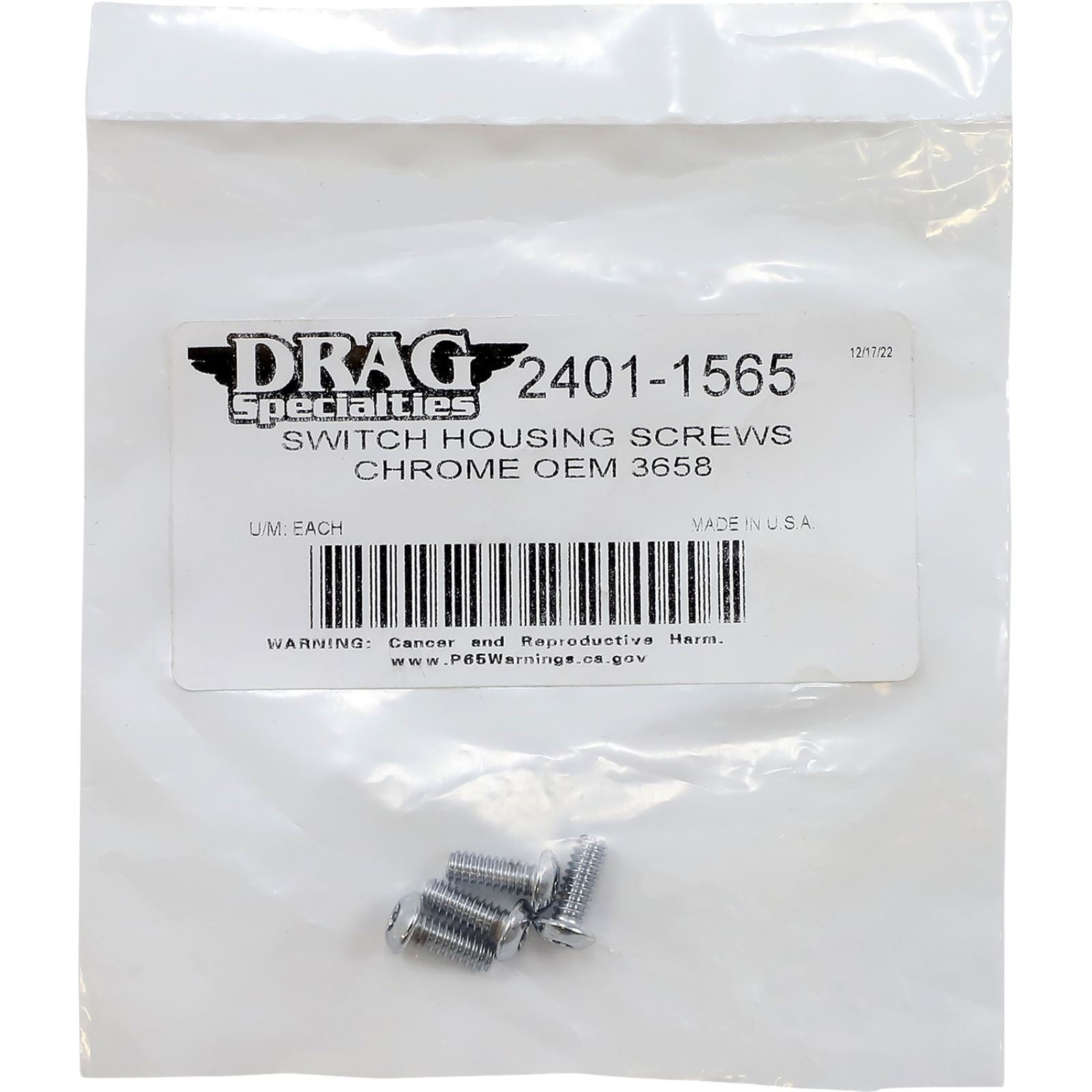 Drag Specialties Switch Housing Screws - Chrome 2401-1565_1137184