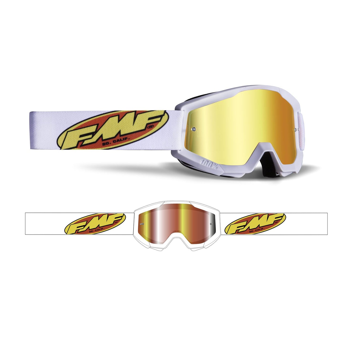 FMF Racing PowerCore Goggles - Core - White - Red Mirror F-50051-00005_872672