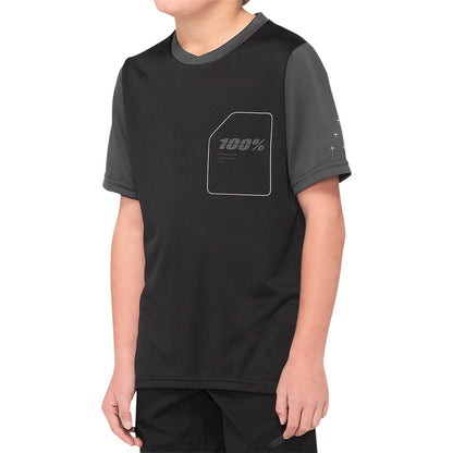 100% Youth Ridecamp Jersey - Short-Sleeve - Black/Charcoal - Large 40031-00002_878322